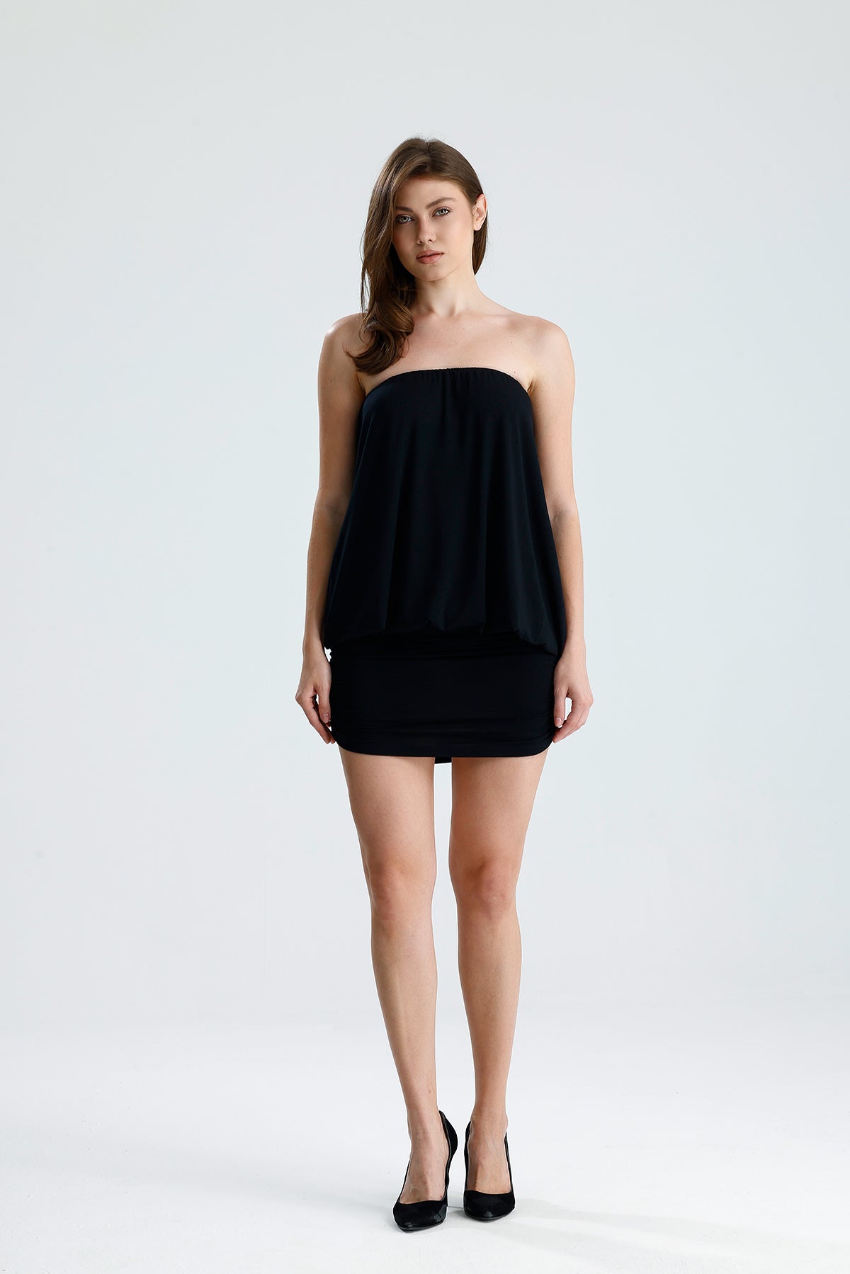 Valerie Siyah Straplez Mini Elbise