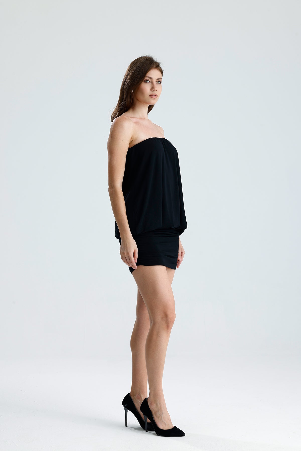 Valerie Siyah Straplez Mini Elbise
