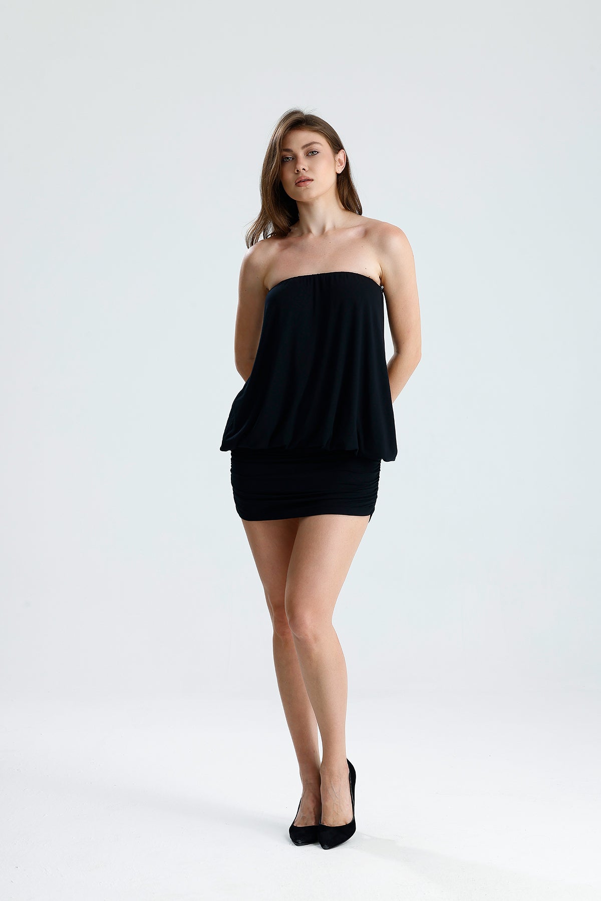 Valerie Siyah Straplez Mini Elbise