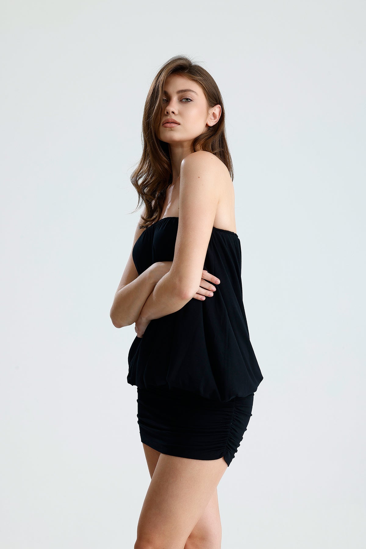 Valerie Siyah Straplez Mini Elbise