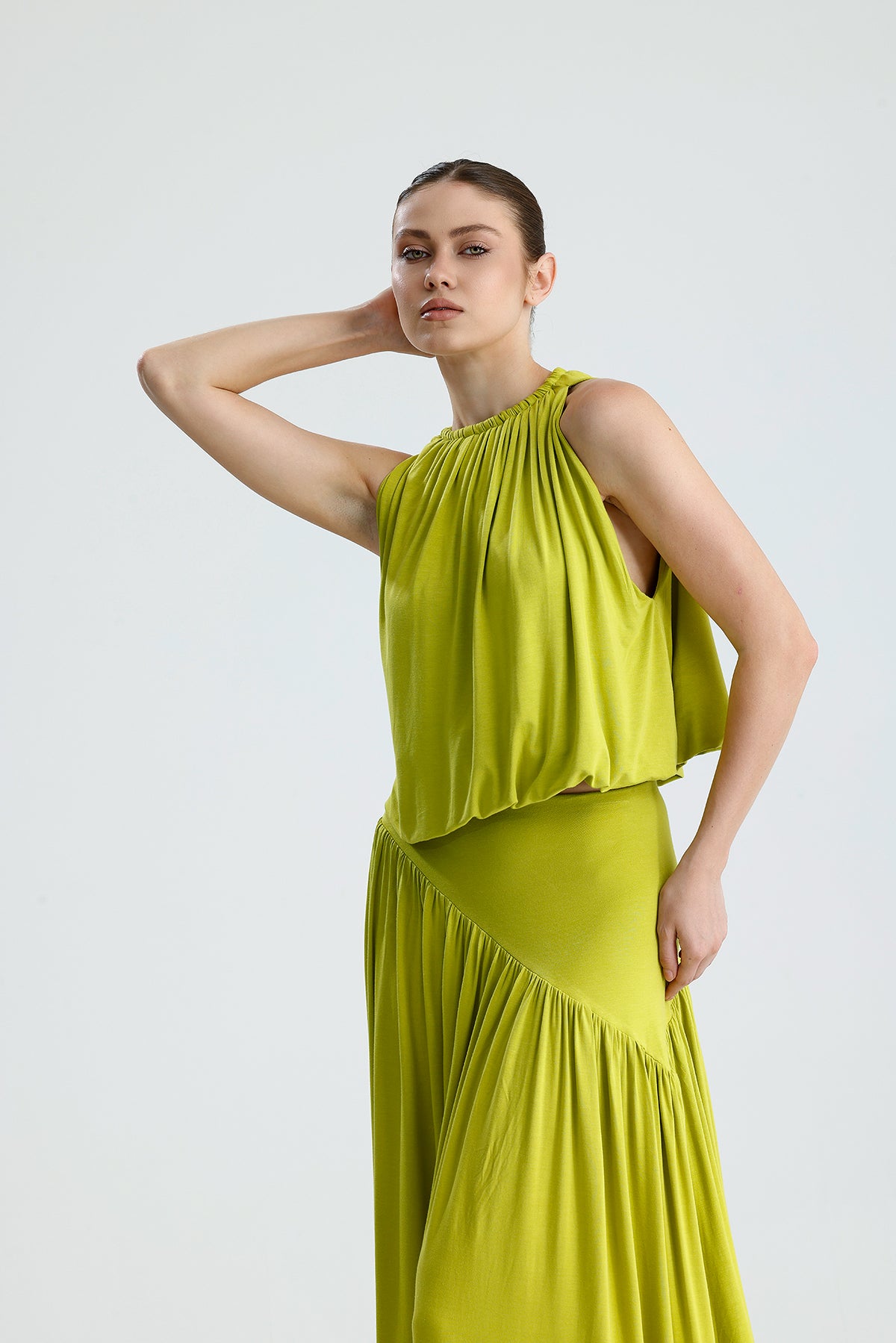 Liora Drapeli Elbise – Lime Green