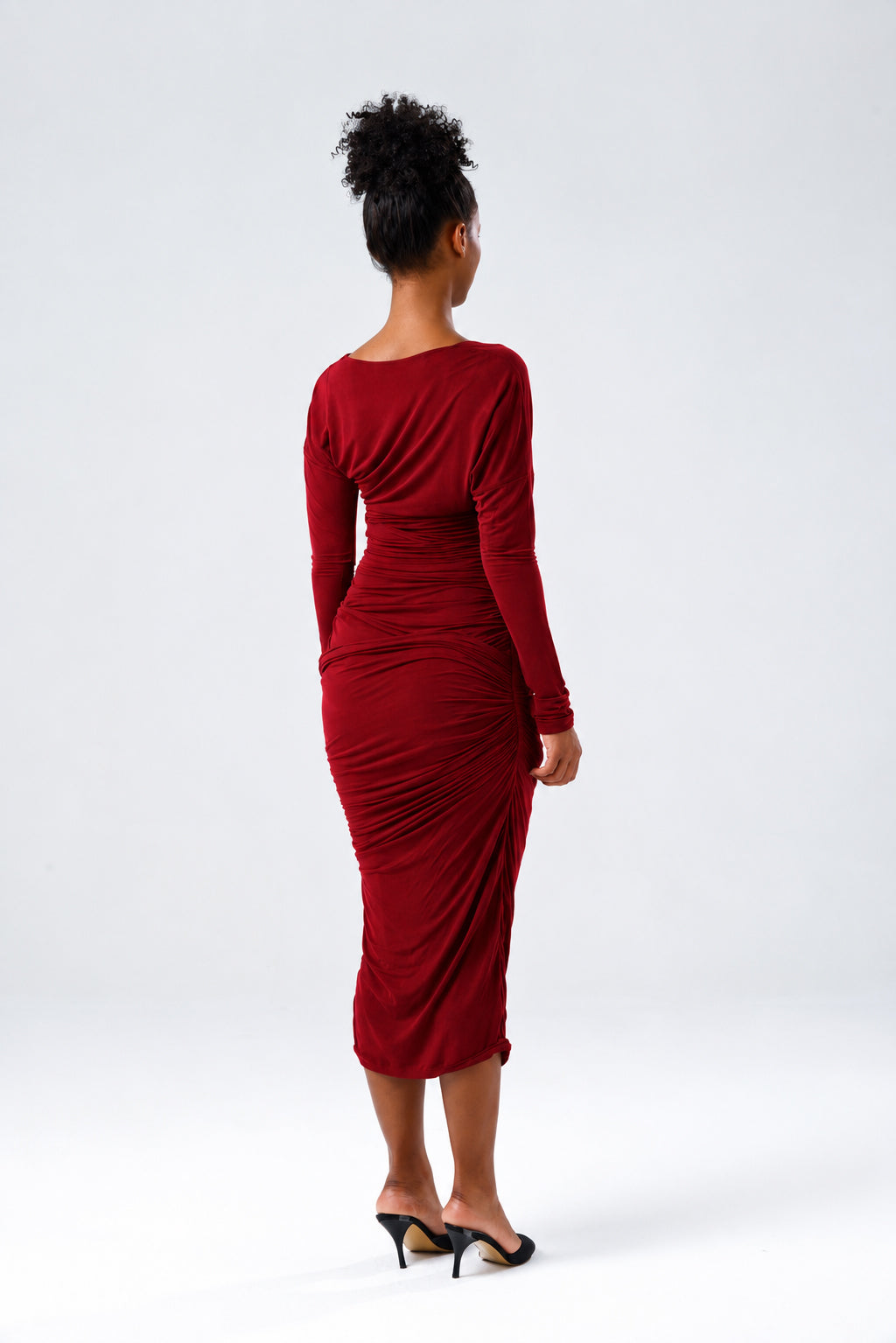 Elara Bordo Midi Elbise
