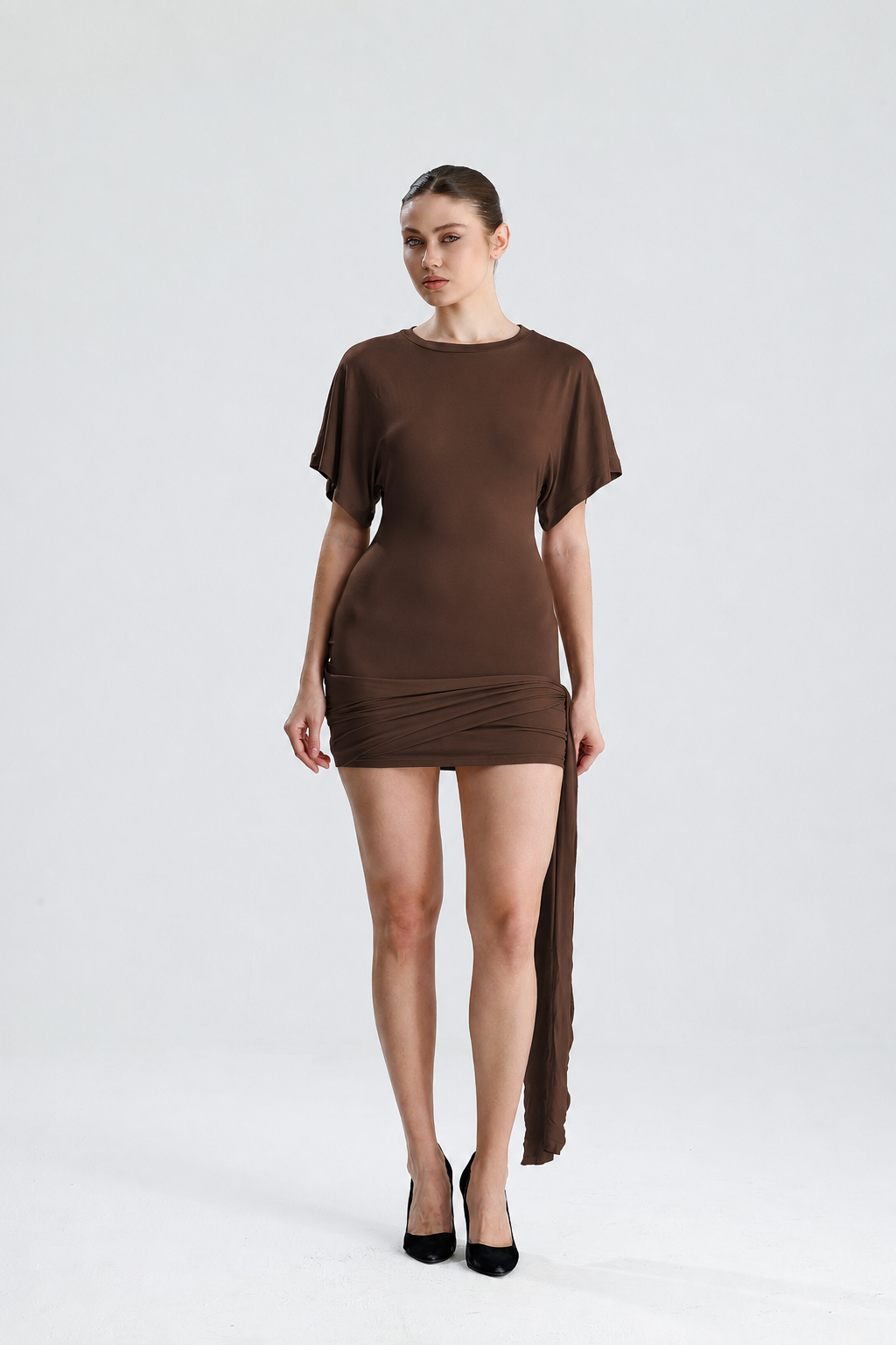Vivienne Kahverengi Drapeli Mini Elbise