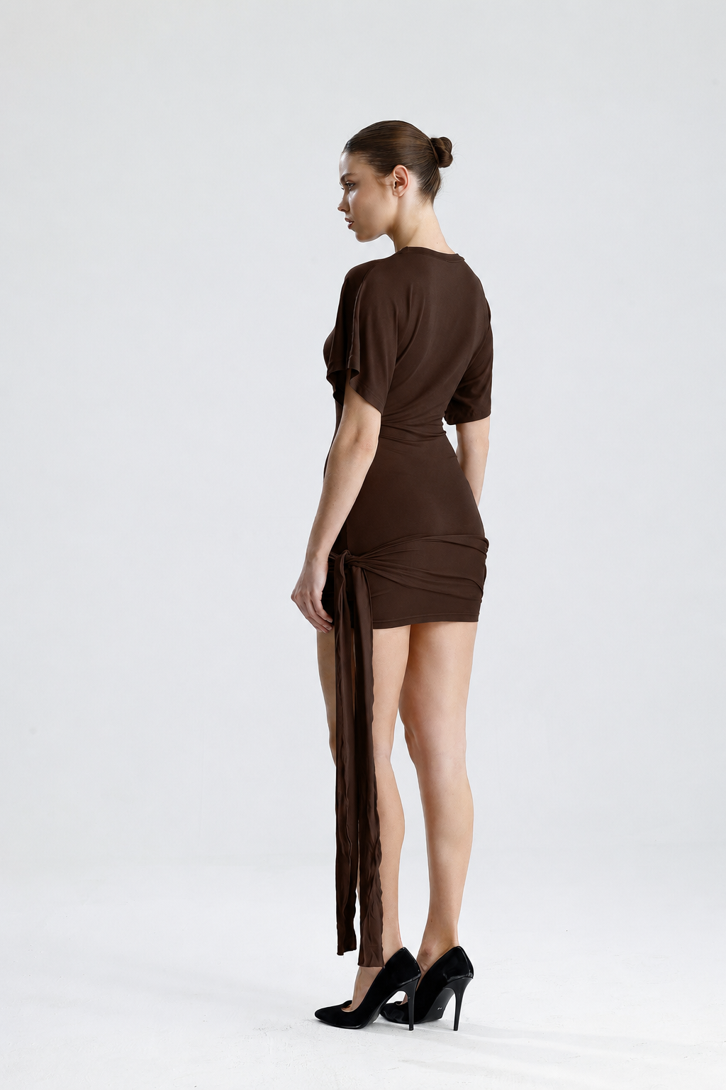 Vivienne Kahverengi Drapeli Mini Elbise