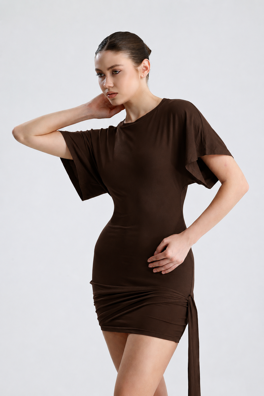 Vivienne Kahverengi Drapeli Mini Elbise