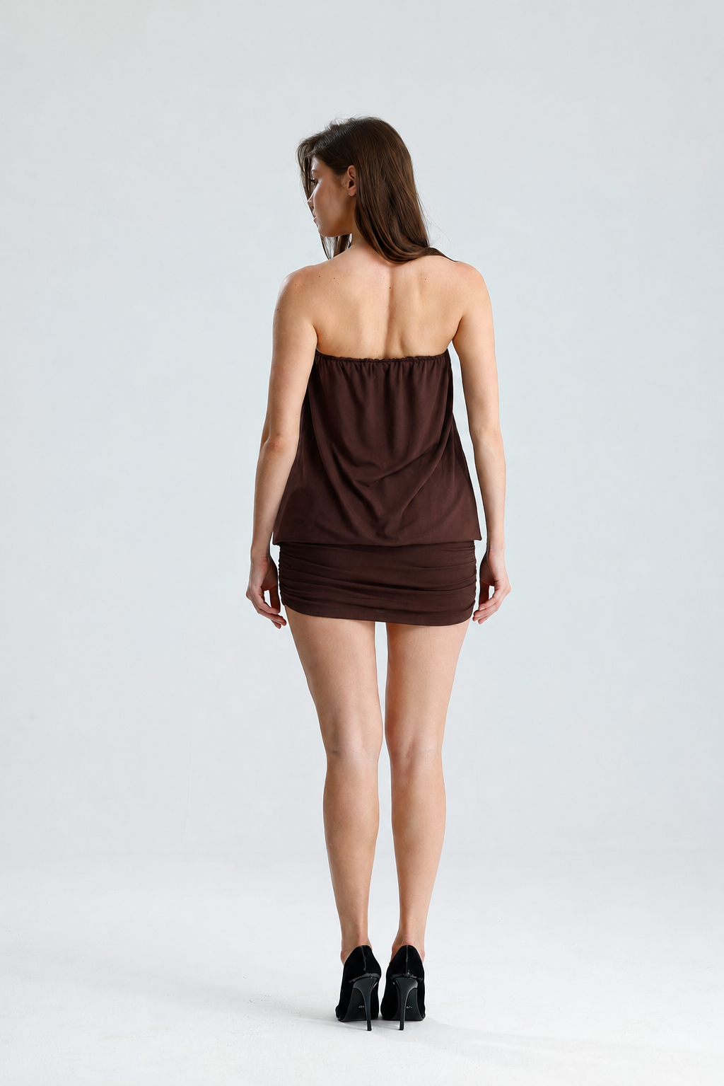 Valerie Kahverengi Straplez Mini Elbise