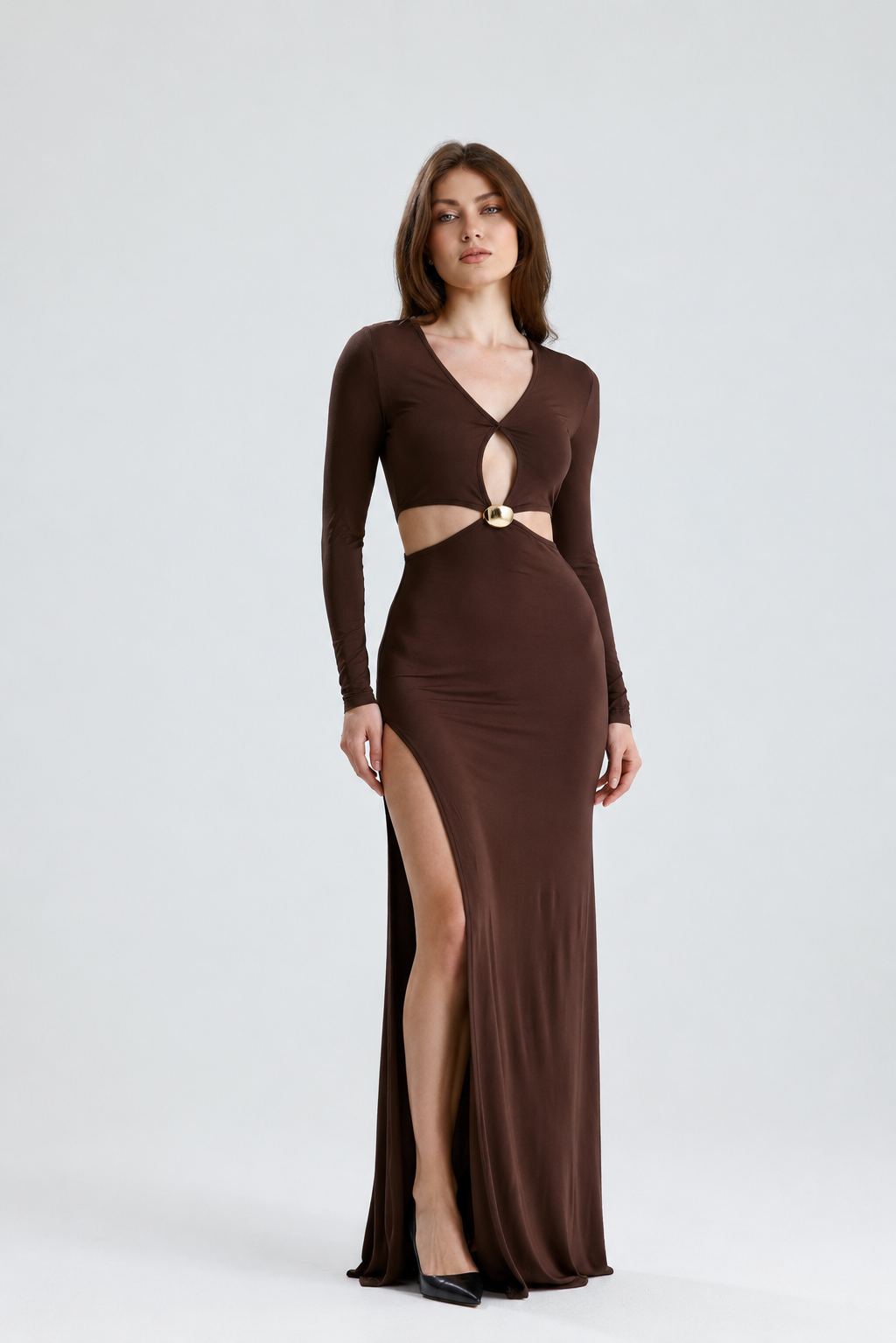 Victoria Kahverengi Maxi Elbise