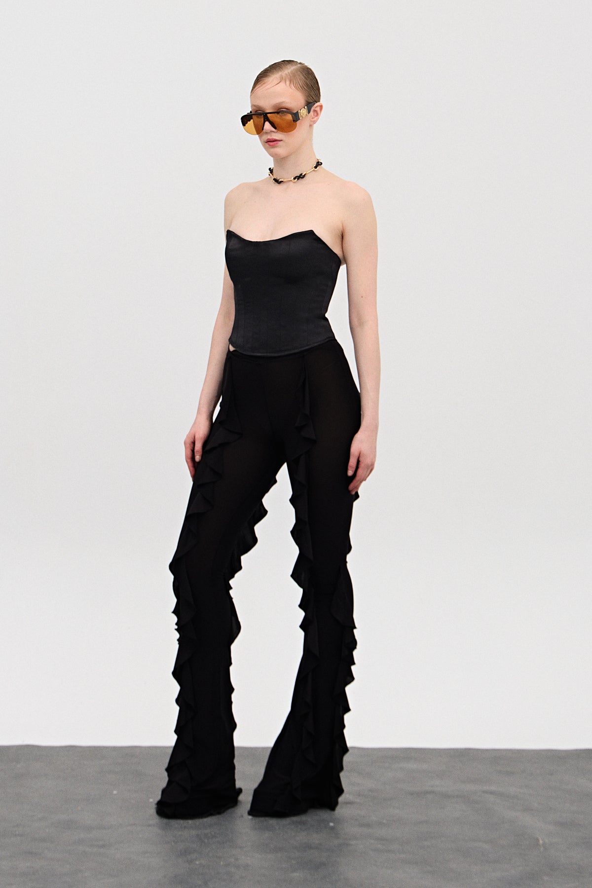 Aura Siyah Saten Korse Üst