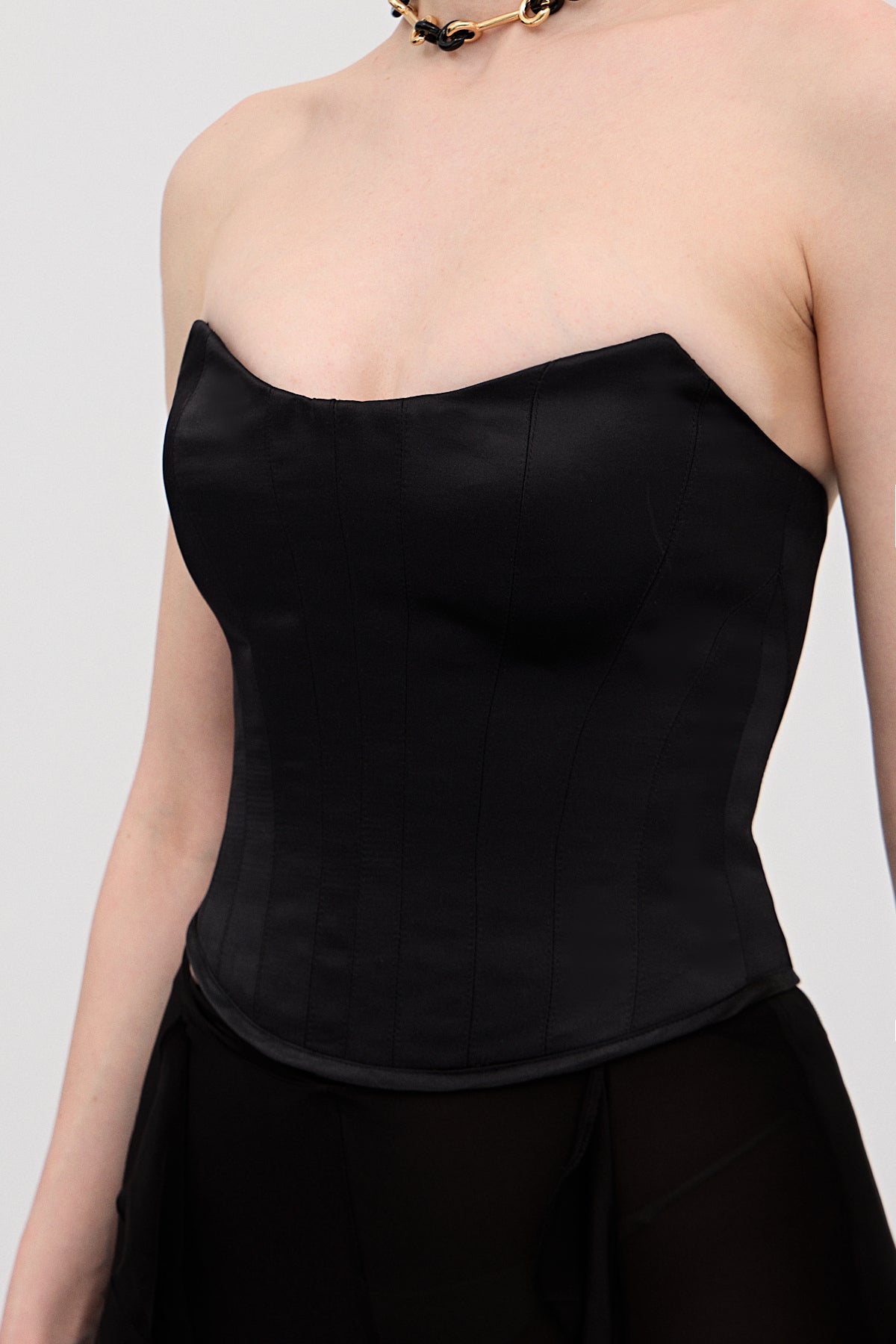 Aura Siyah Saten Korse Üst