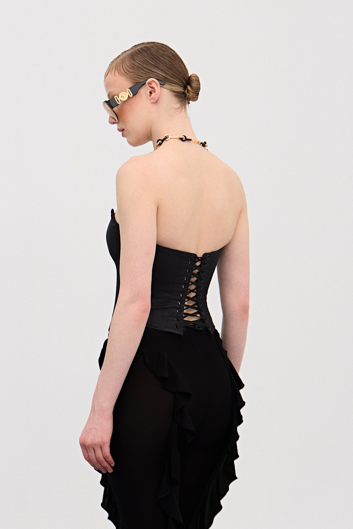 Aura Siyah Saten Korse Üst