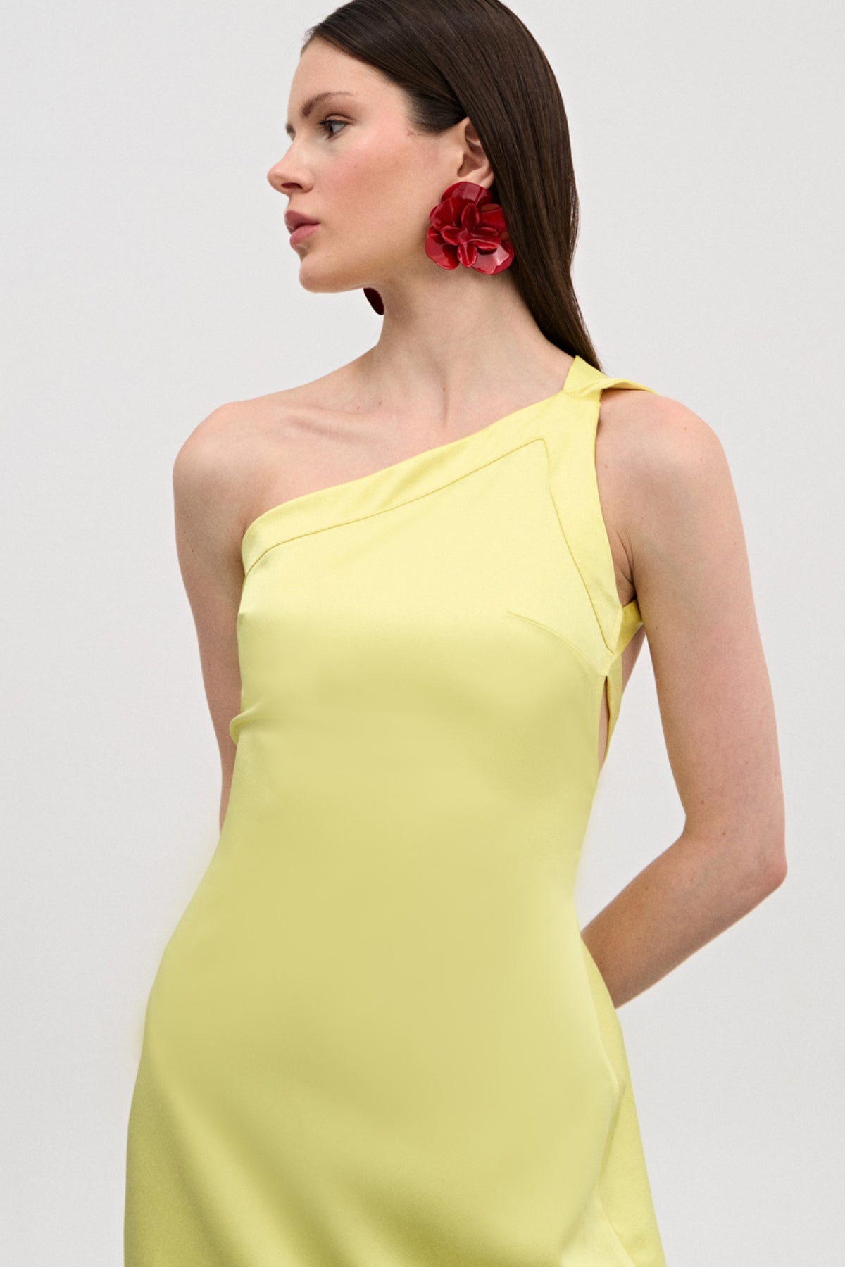 Stella Saten Sarı Uzun Elbise