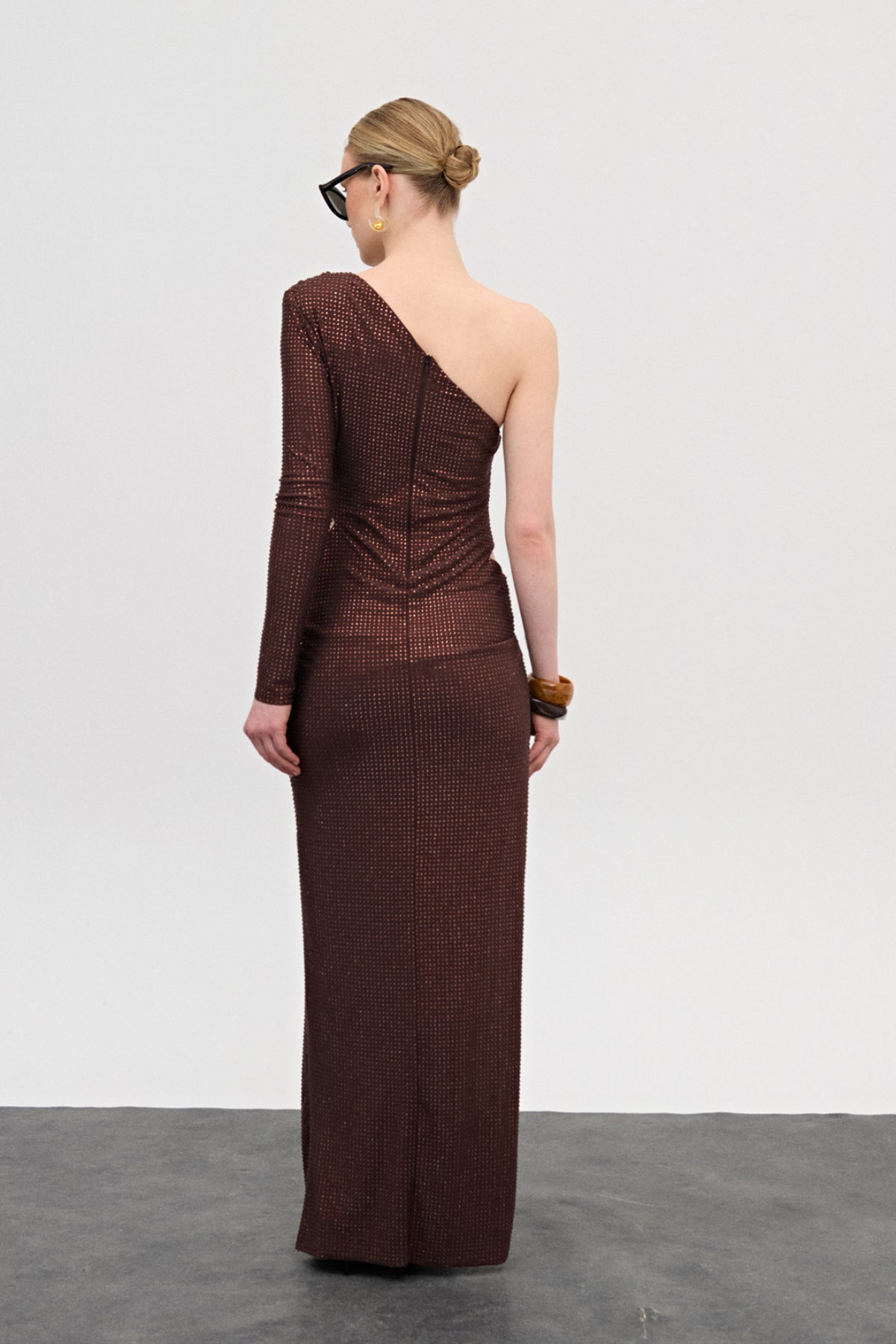 Camila Kahverengi Kristal Uzun Elbise