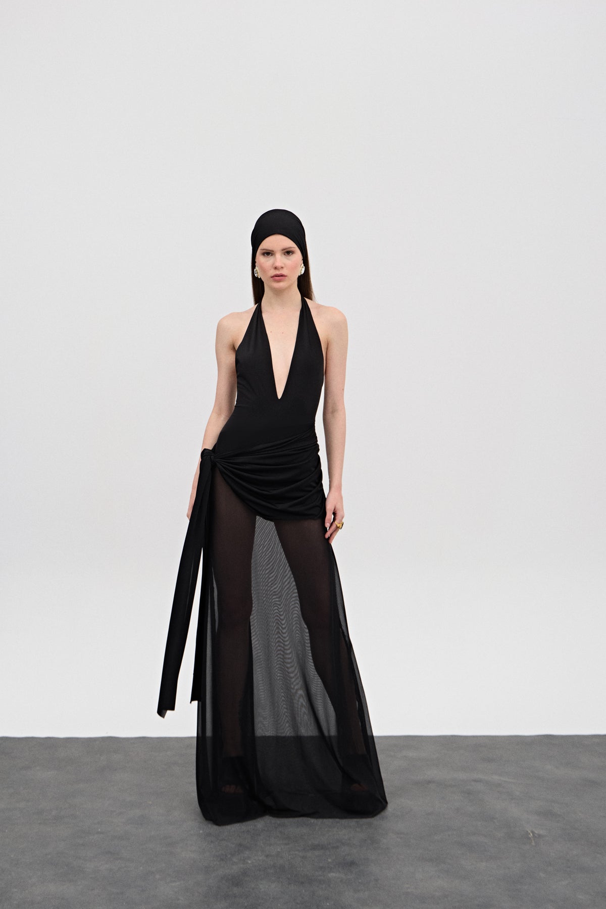 Rinna Siyah Drapeli Tül Elbise