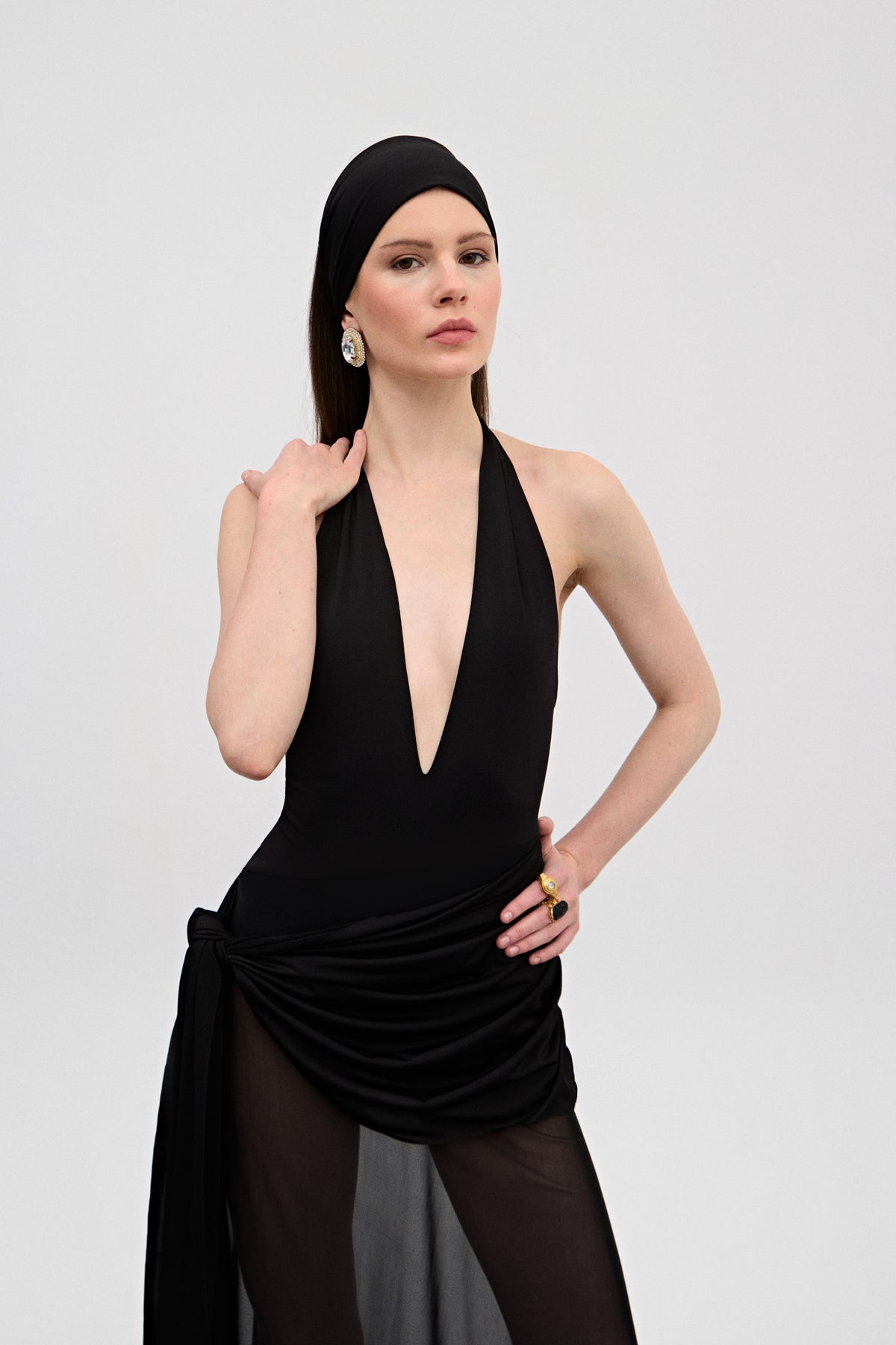 Rinna Siyah Drapeli Tül Elbise