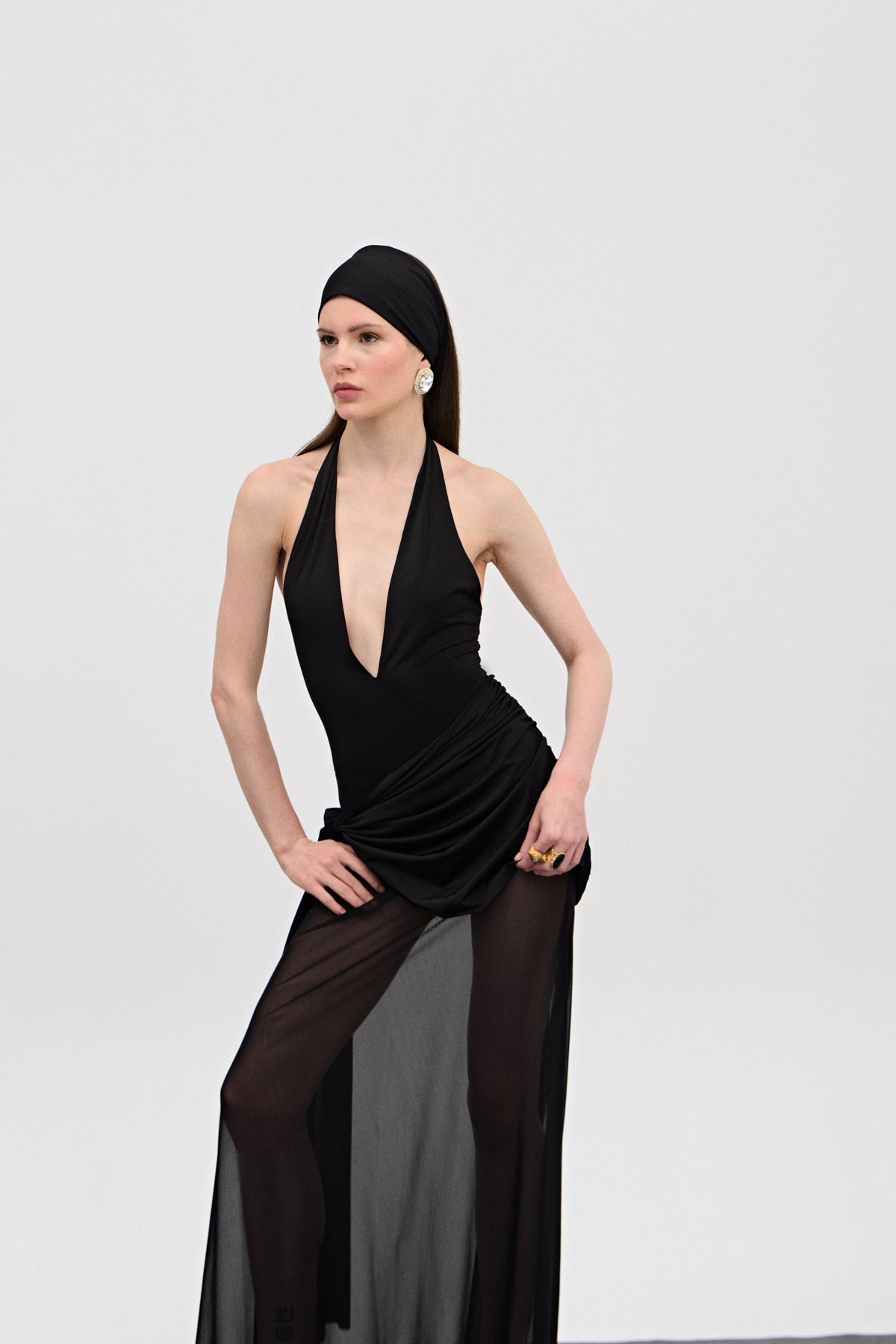 Rinna Siyah Drapeli Tül Elbise