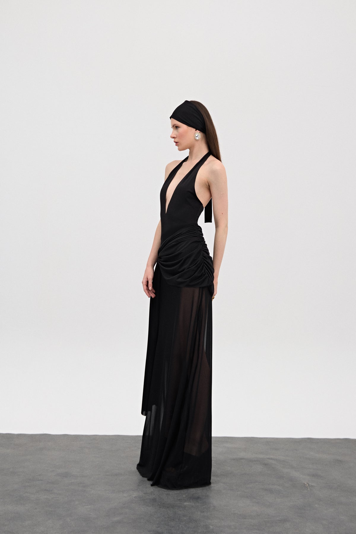 Rinna Siyah Drapeli Tül Elbise