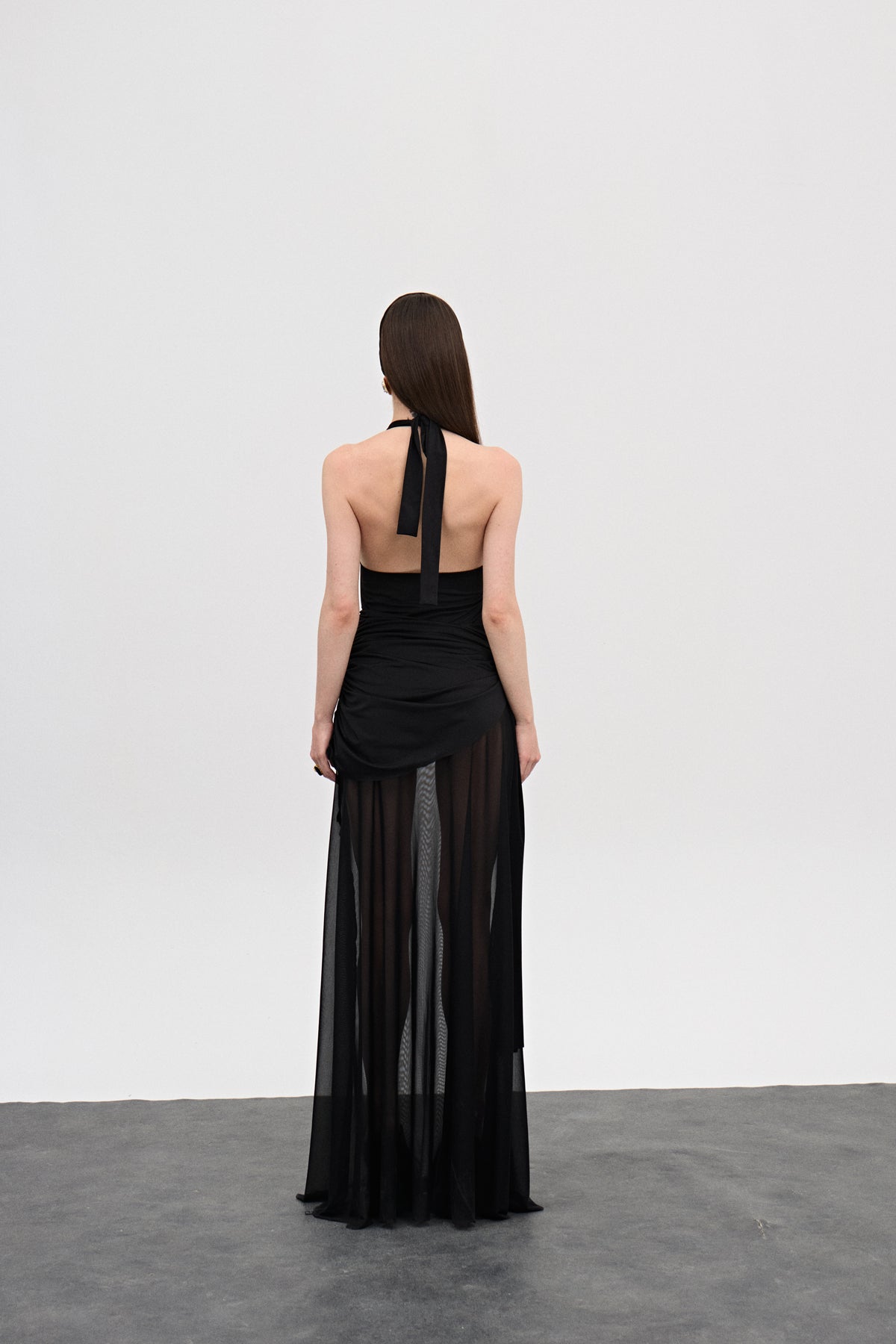 Rinna Siyah Drapeli Tül Elbise