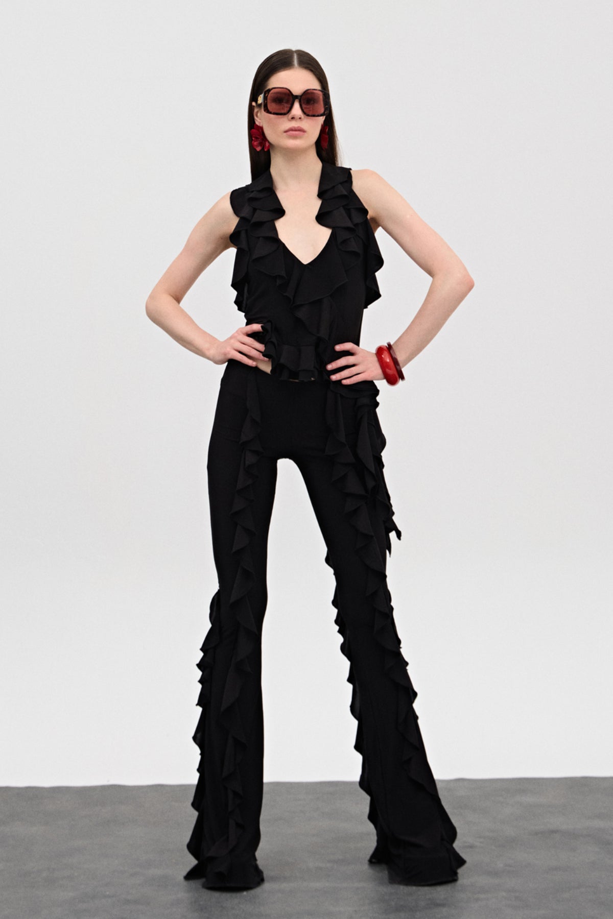 Windy Siyah Fırfırlı Pantolon