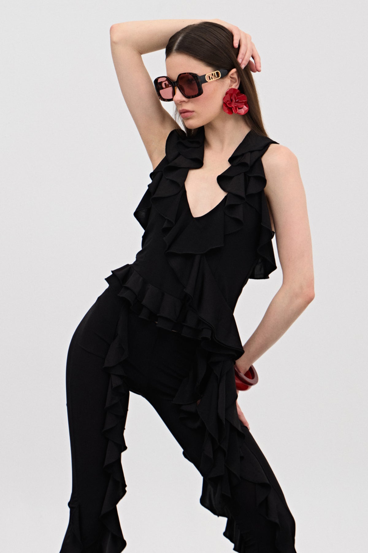 Windy Siyah Fırfırlı Pantolon