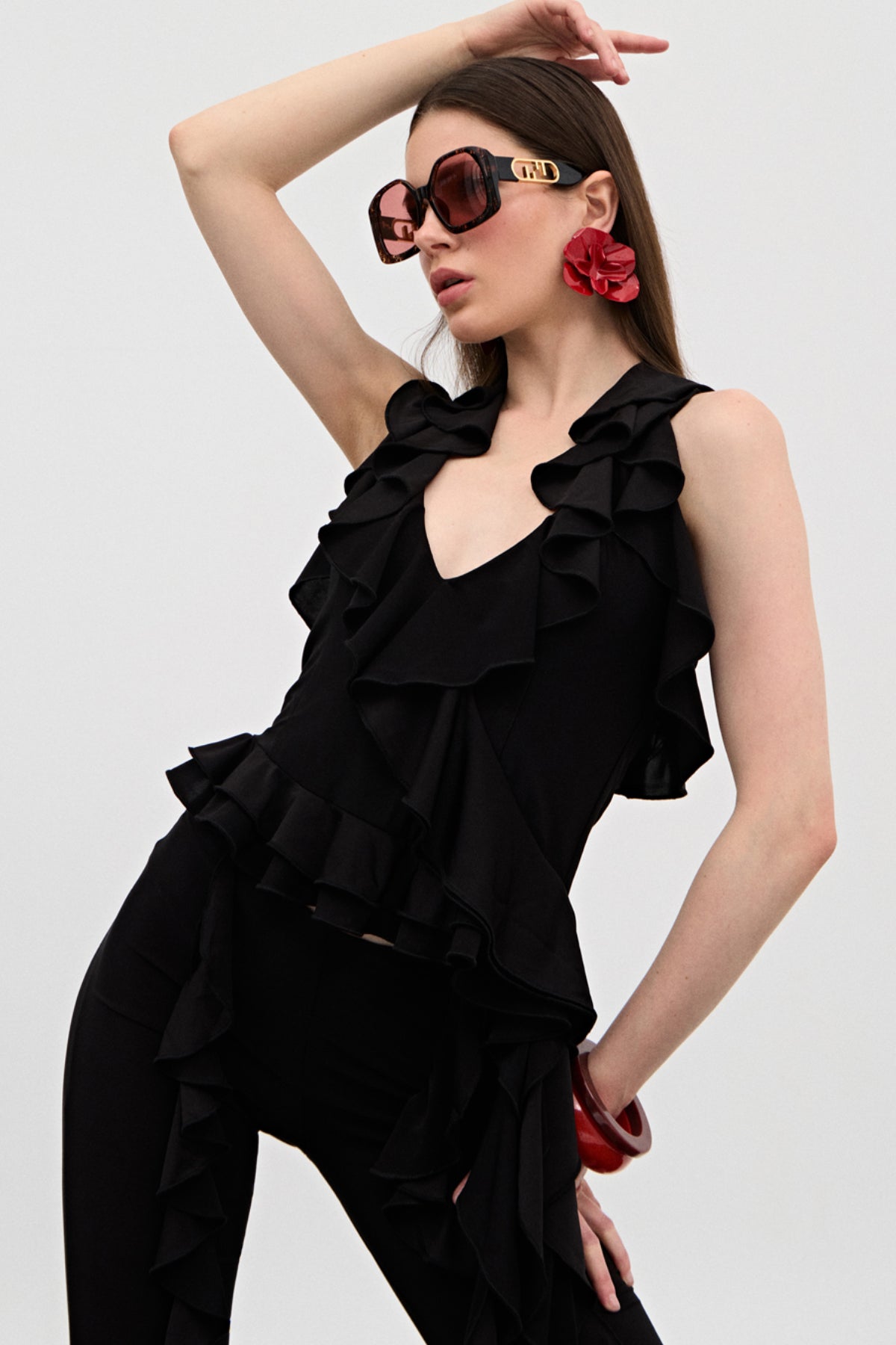 Windy Siyah Fırfırlı Pantolon