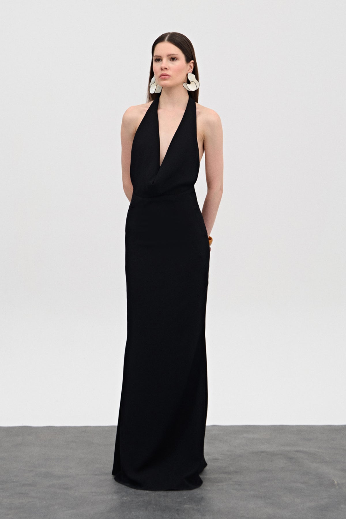 Cindy Siyah Degaje Uzun Elbise