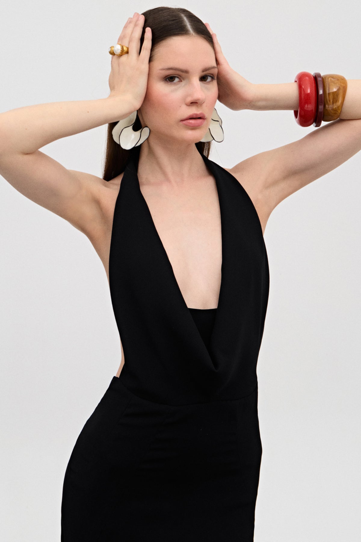 Cindy Siyah Degaje Uzun Elbise