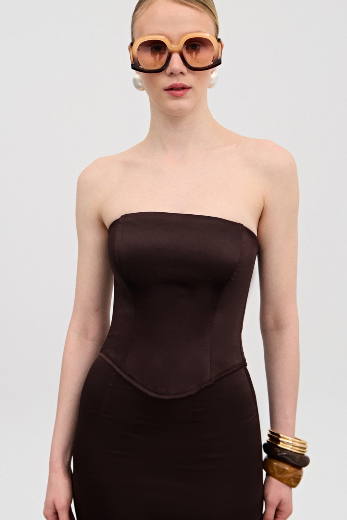 Jada Kahverengi Saten Korse Üst