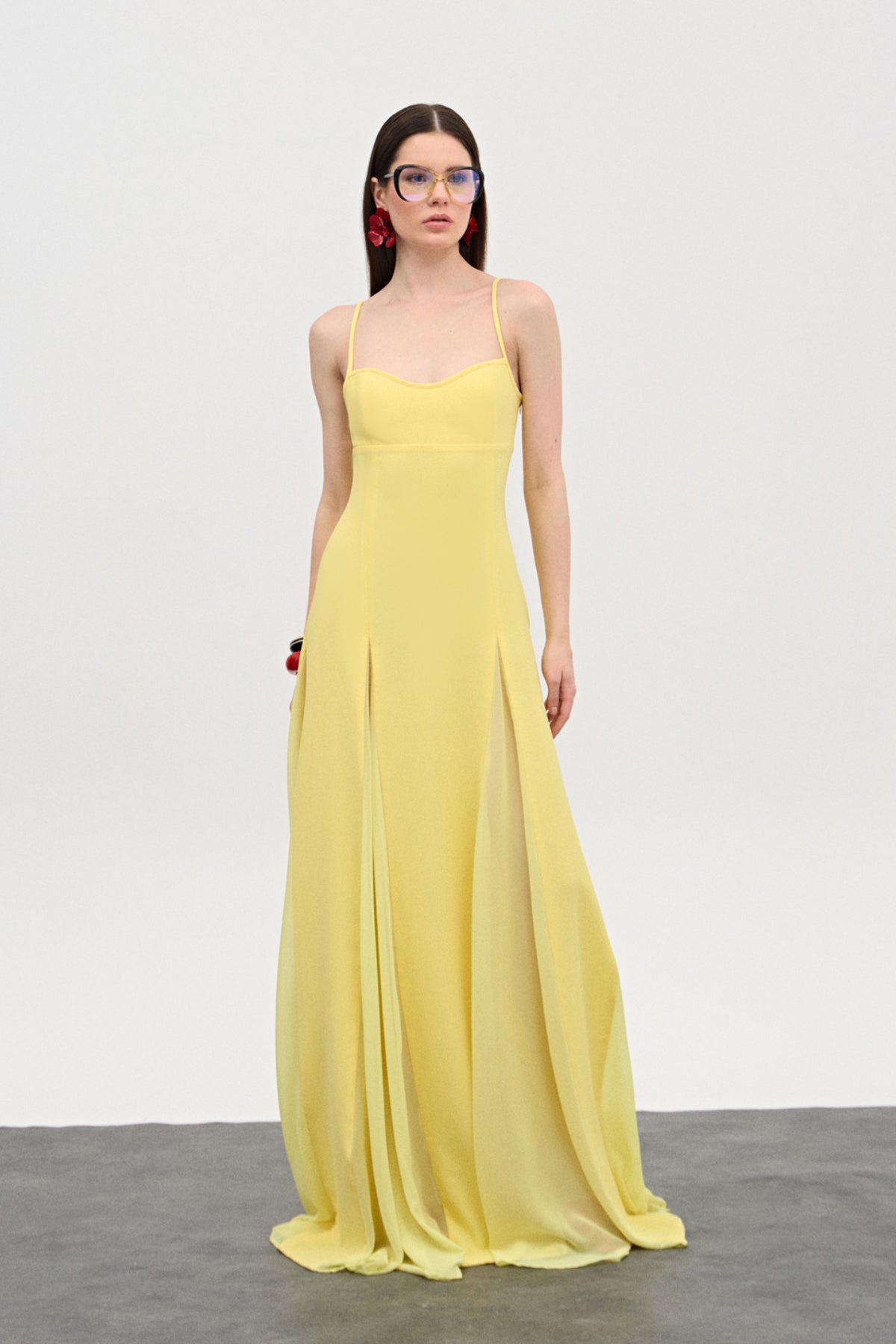 Soleil Sarı Şifon Uzun Elbise