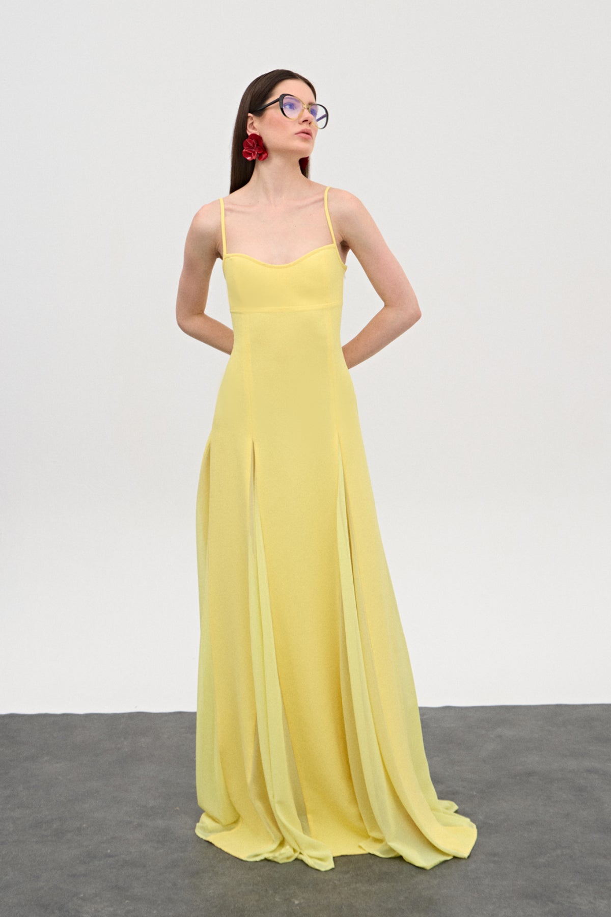 Soleil Sarı Şifon Uzun Elbise