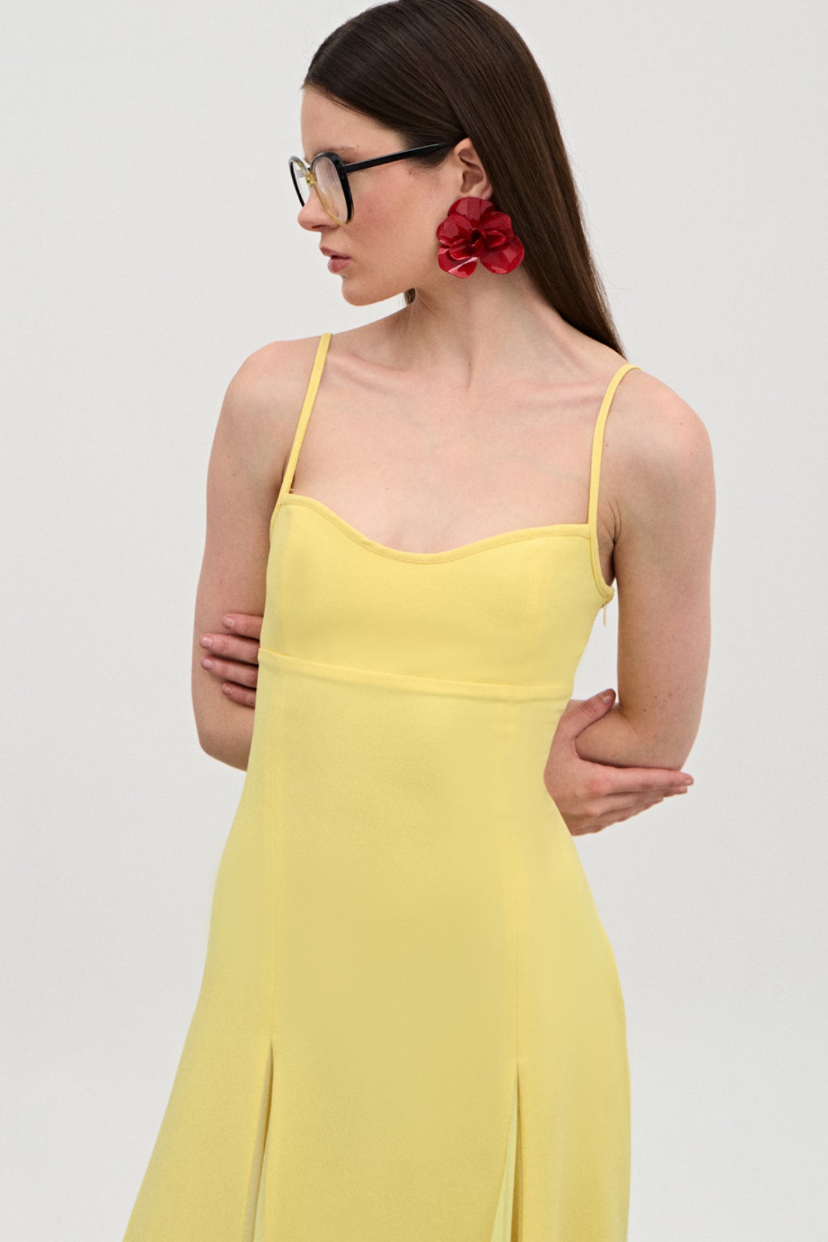 Soleil Sarı Şifon Uzun Elbise