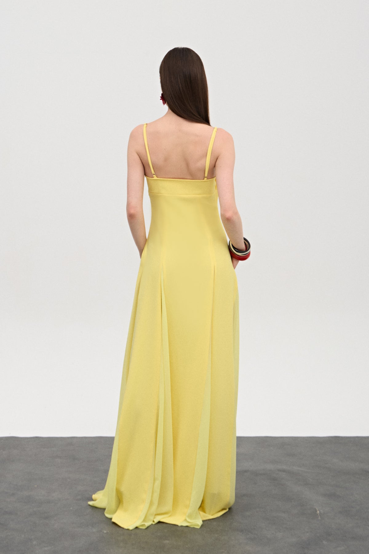 Soleil Sarı Şifon Uzun Elbise