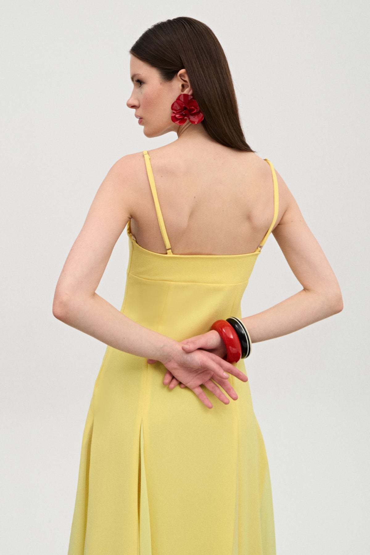 Soleil Sarı Şifon Uzun Elbise