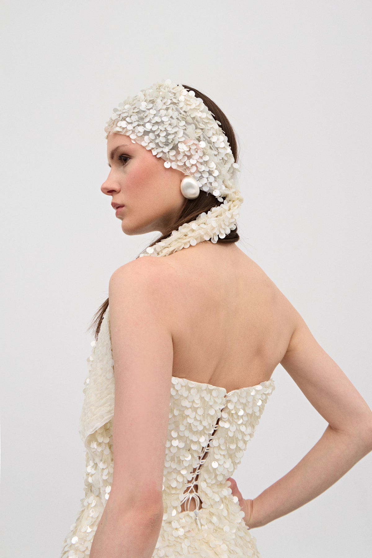 Marli Beyaz Pul İpek Mini Elbise