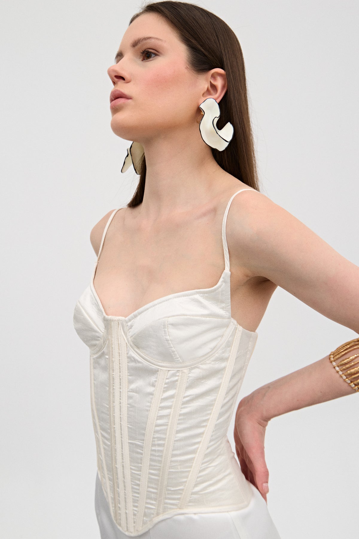Ezra Ivory Silk Corset Top