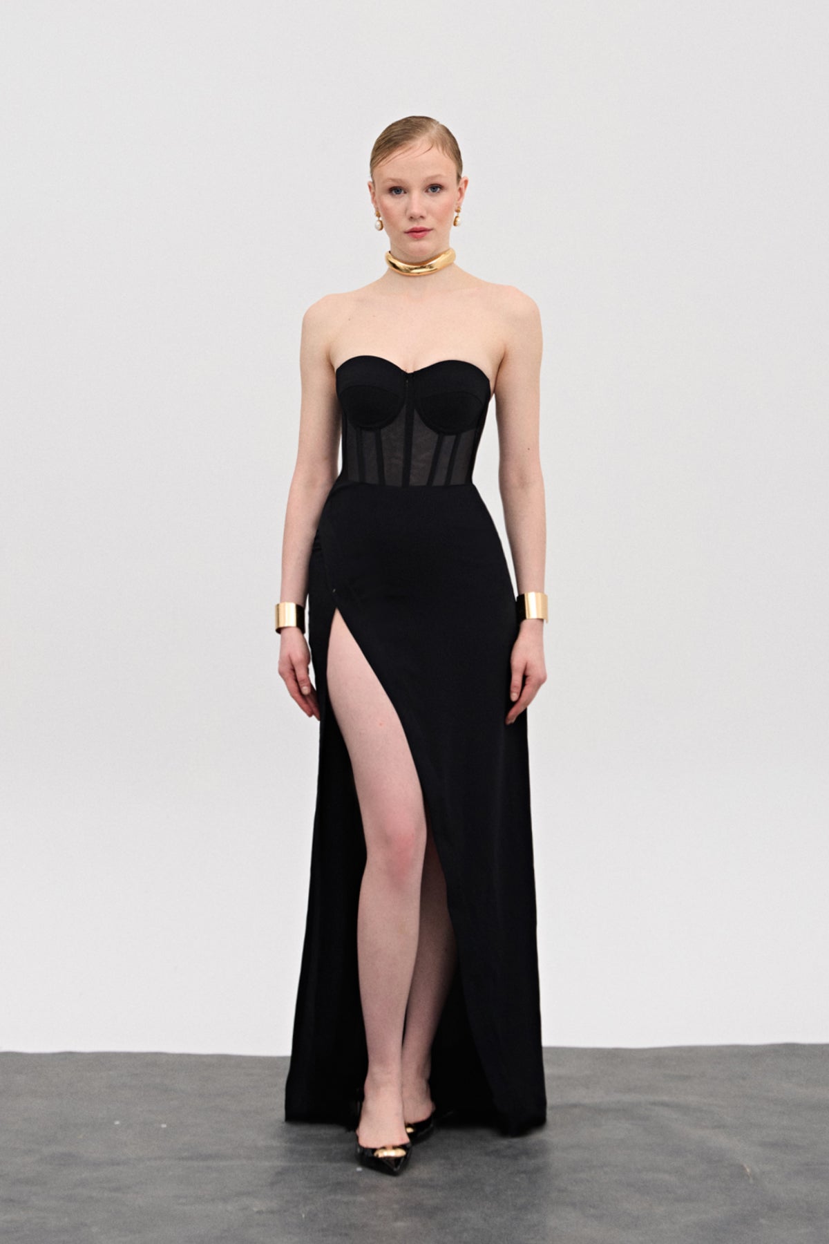 Nadia Siyah Korse Uzun Elbise