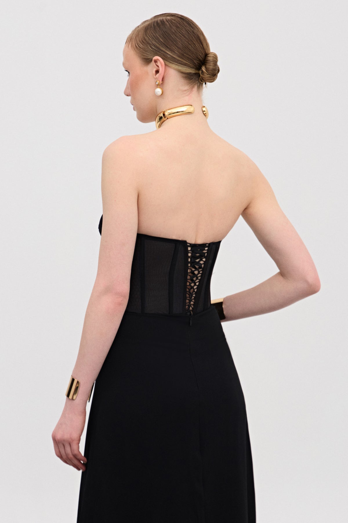 Nadia Siyah Korse Uzun Elbise