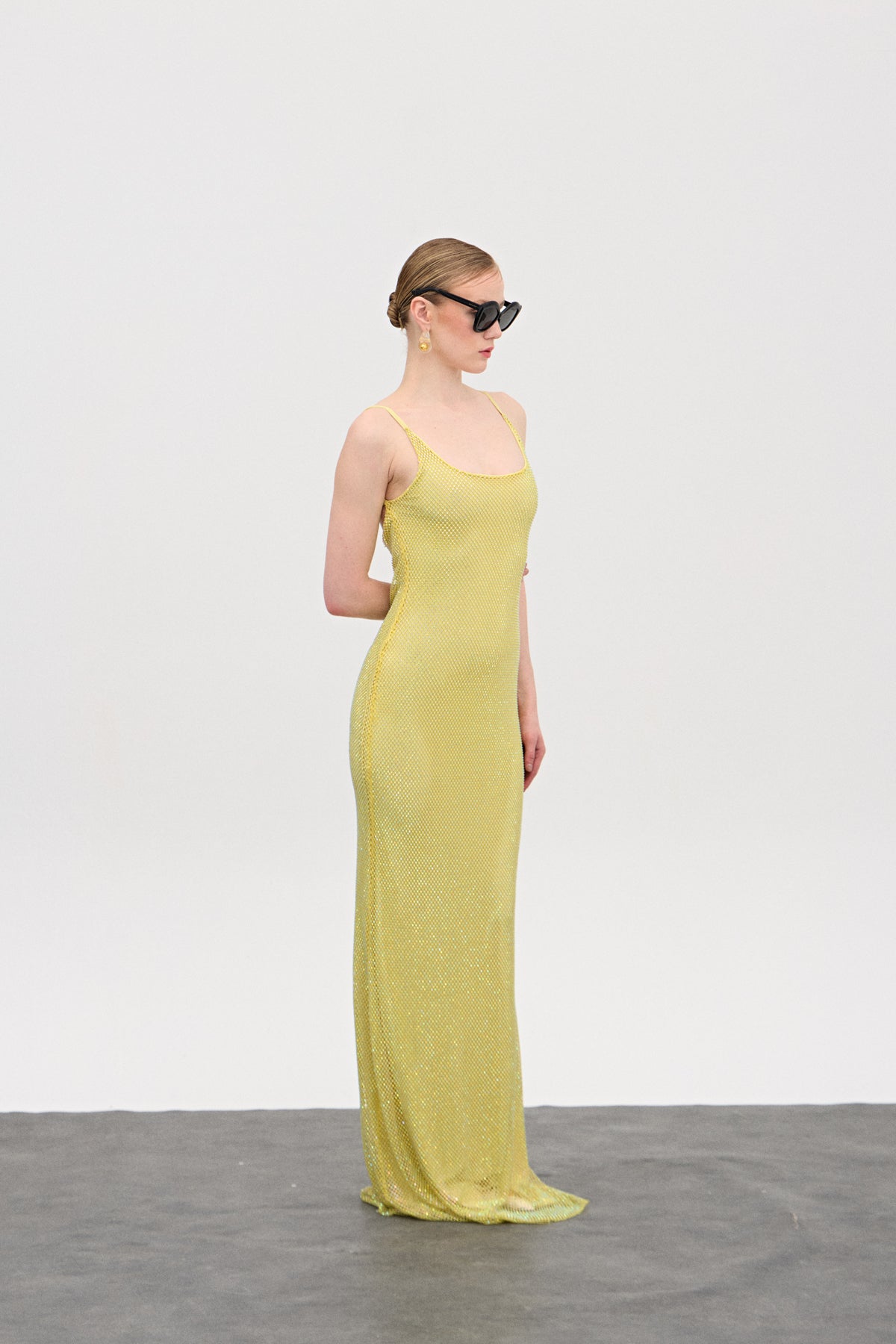 Mae Sarı Kristal Uzun Elbise