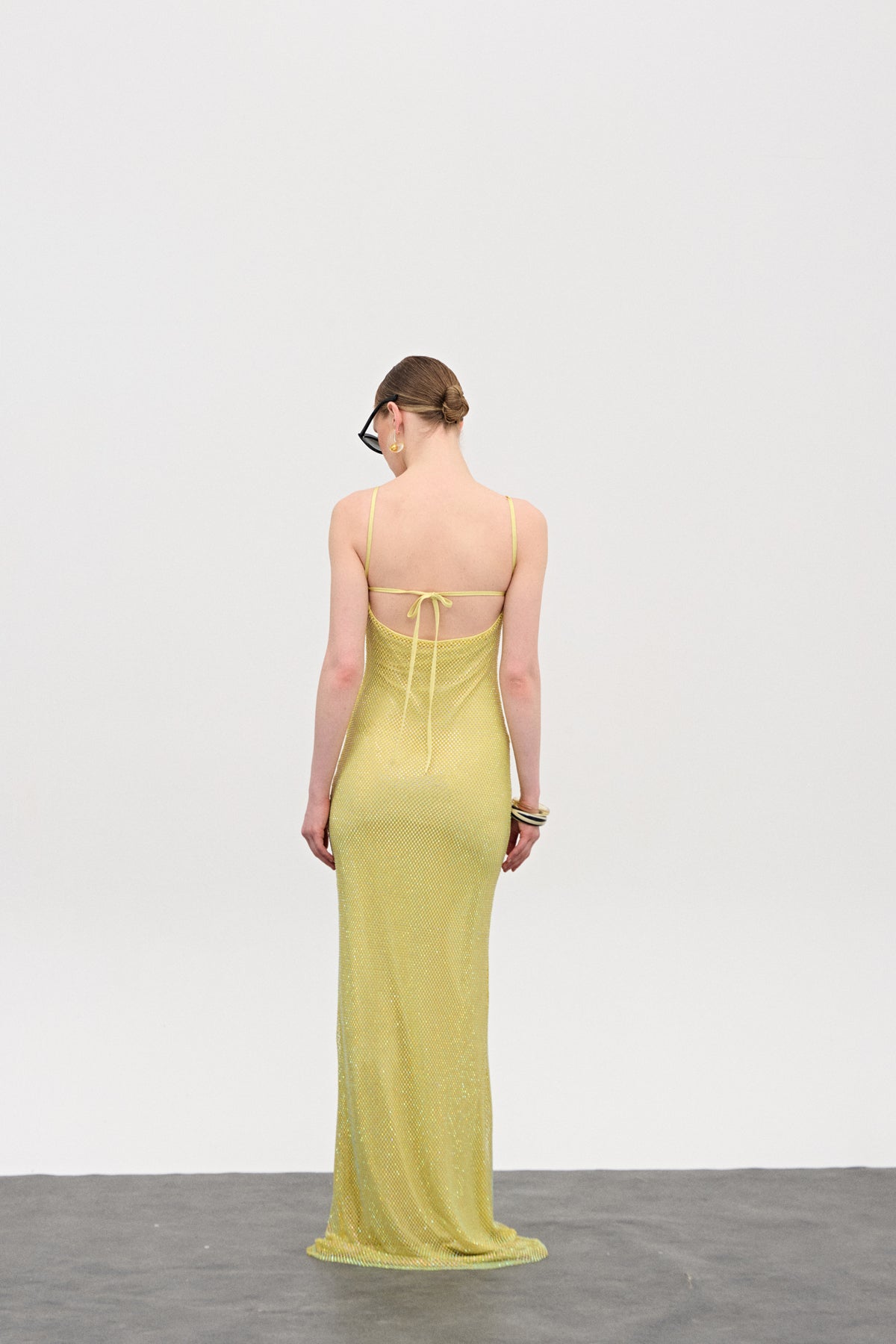 Mae Sarı Kristal Uzun Elbise