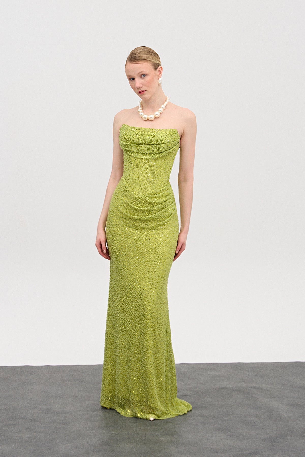 Alexia Pistacchio Drapeli Uzun Elbise