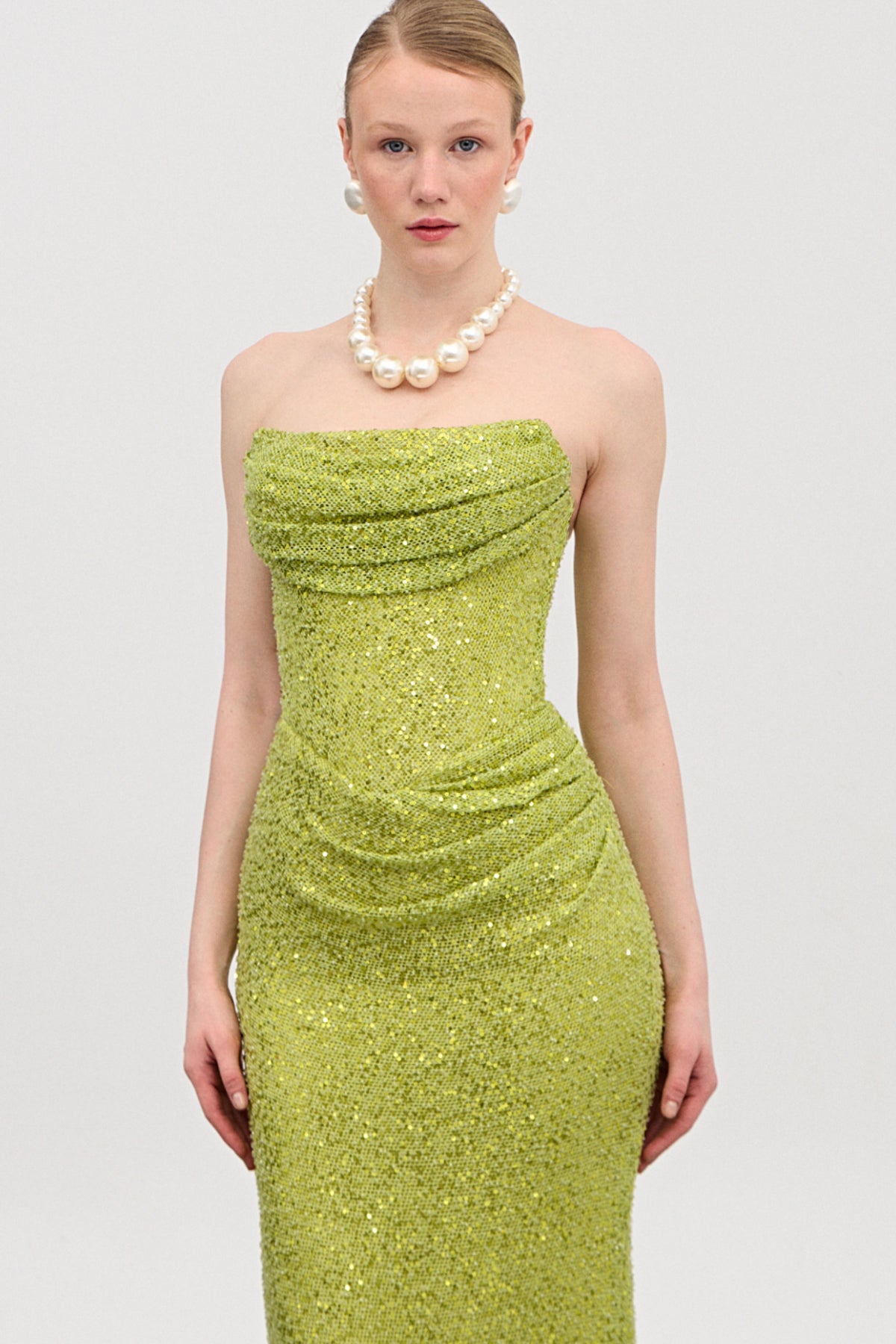 Alexia Pistacchio Drapeli Uzun Elbise