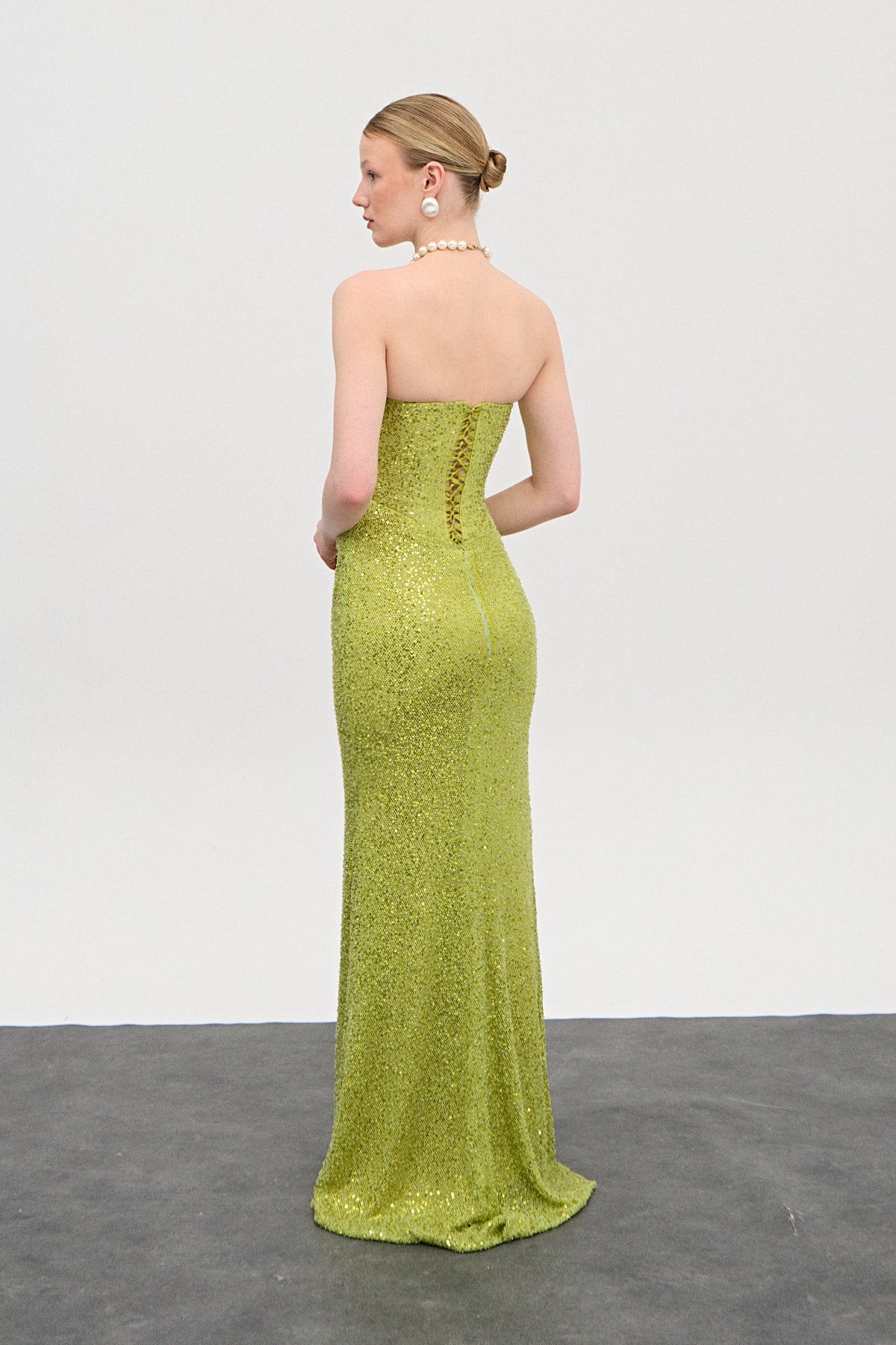 Alexia Pistacchio Drapeli Uzun Elbise