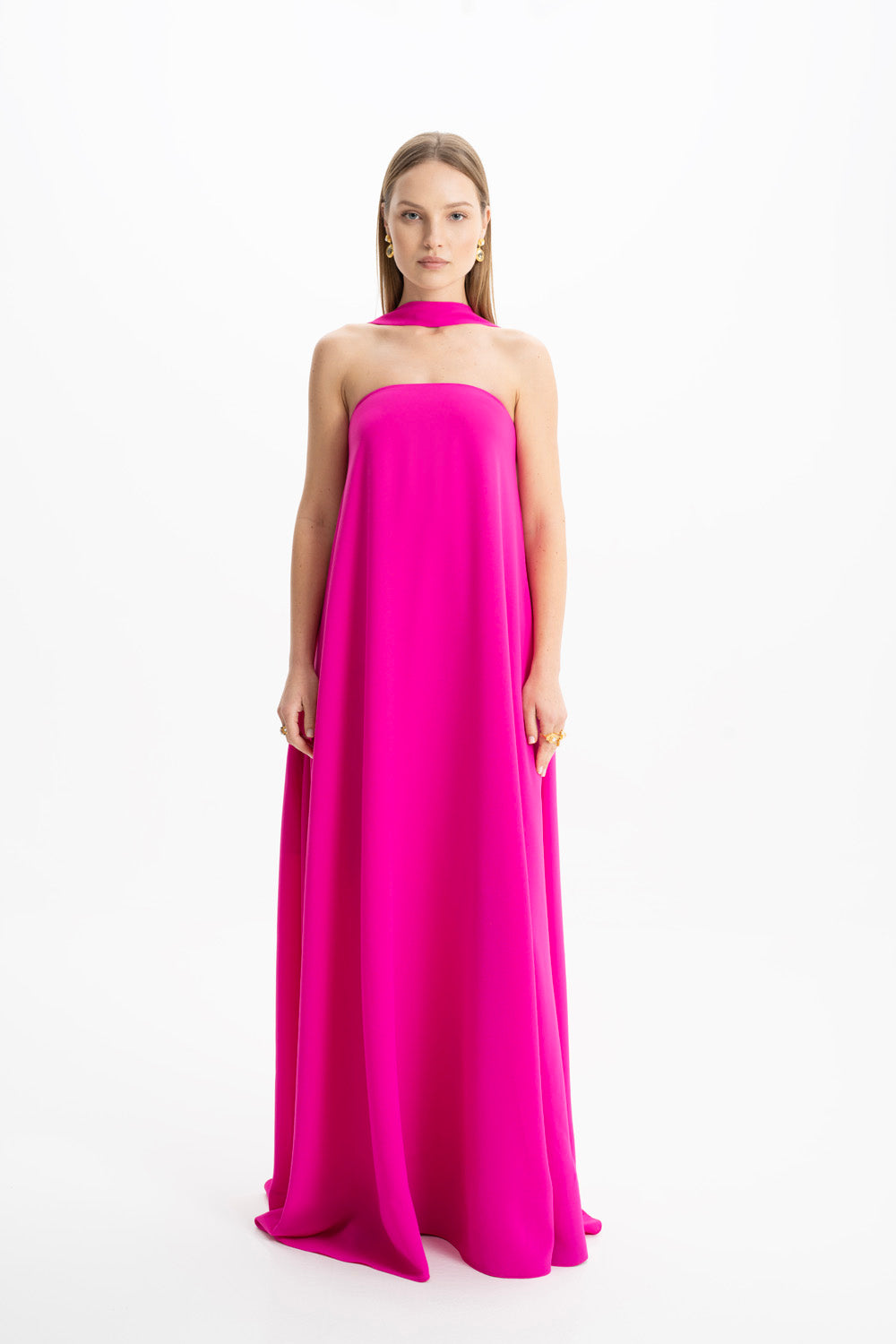 Amy Crepe Pink Strapless Maxi Dress