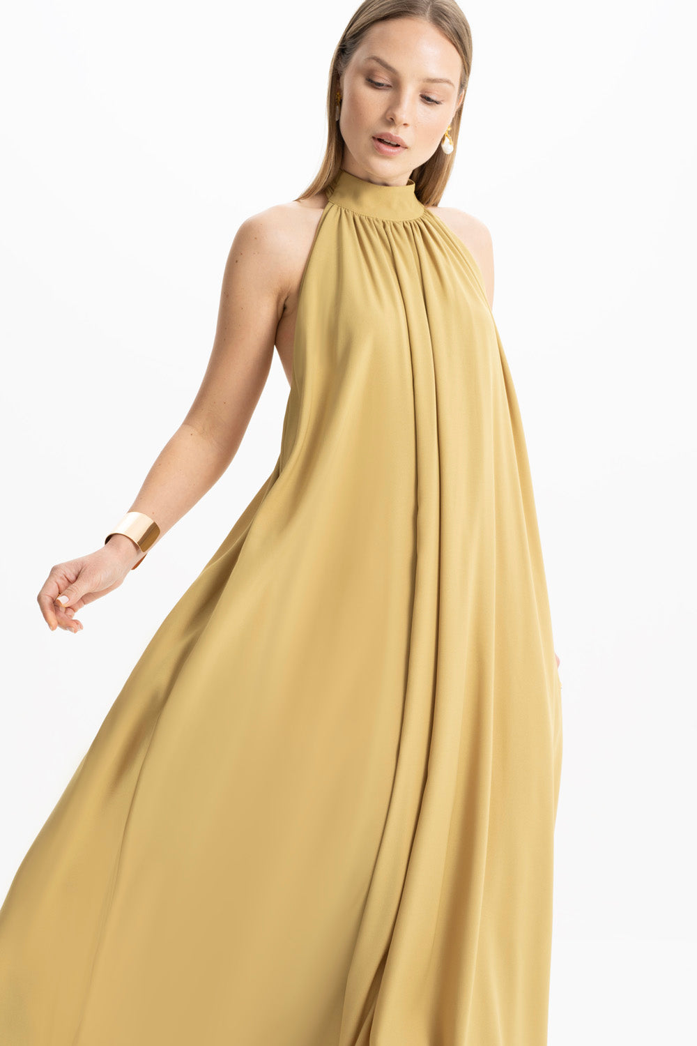 Pam Yeşil Halter Maxi Elbise