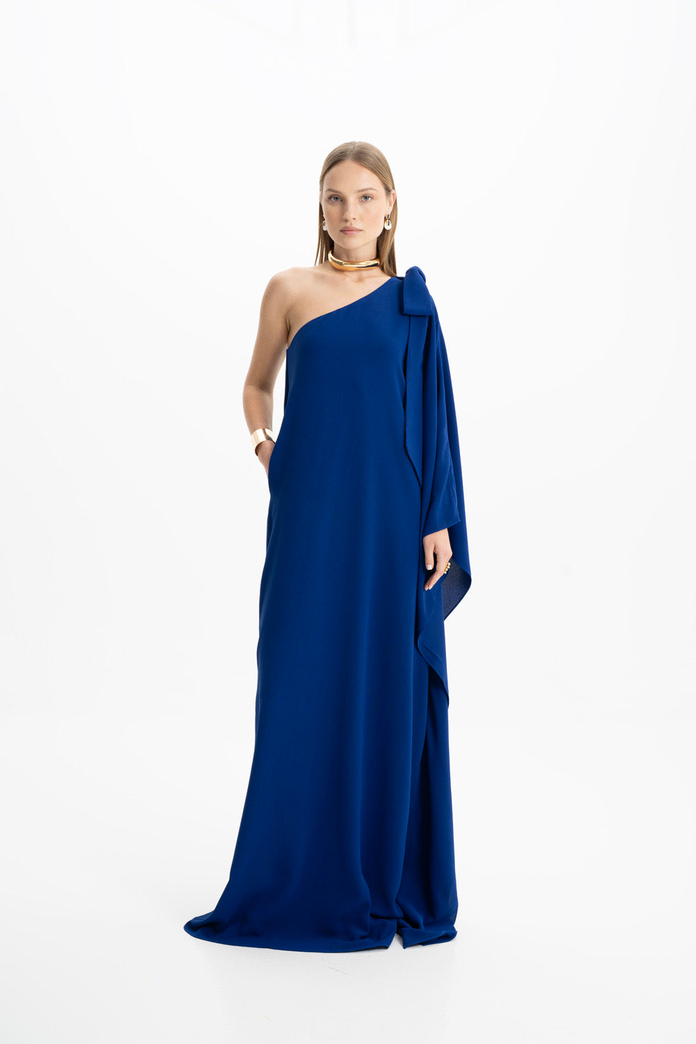 Lia Lacivert Multi Tek Omuz Maxi Elbise