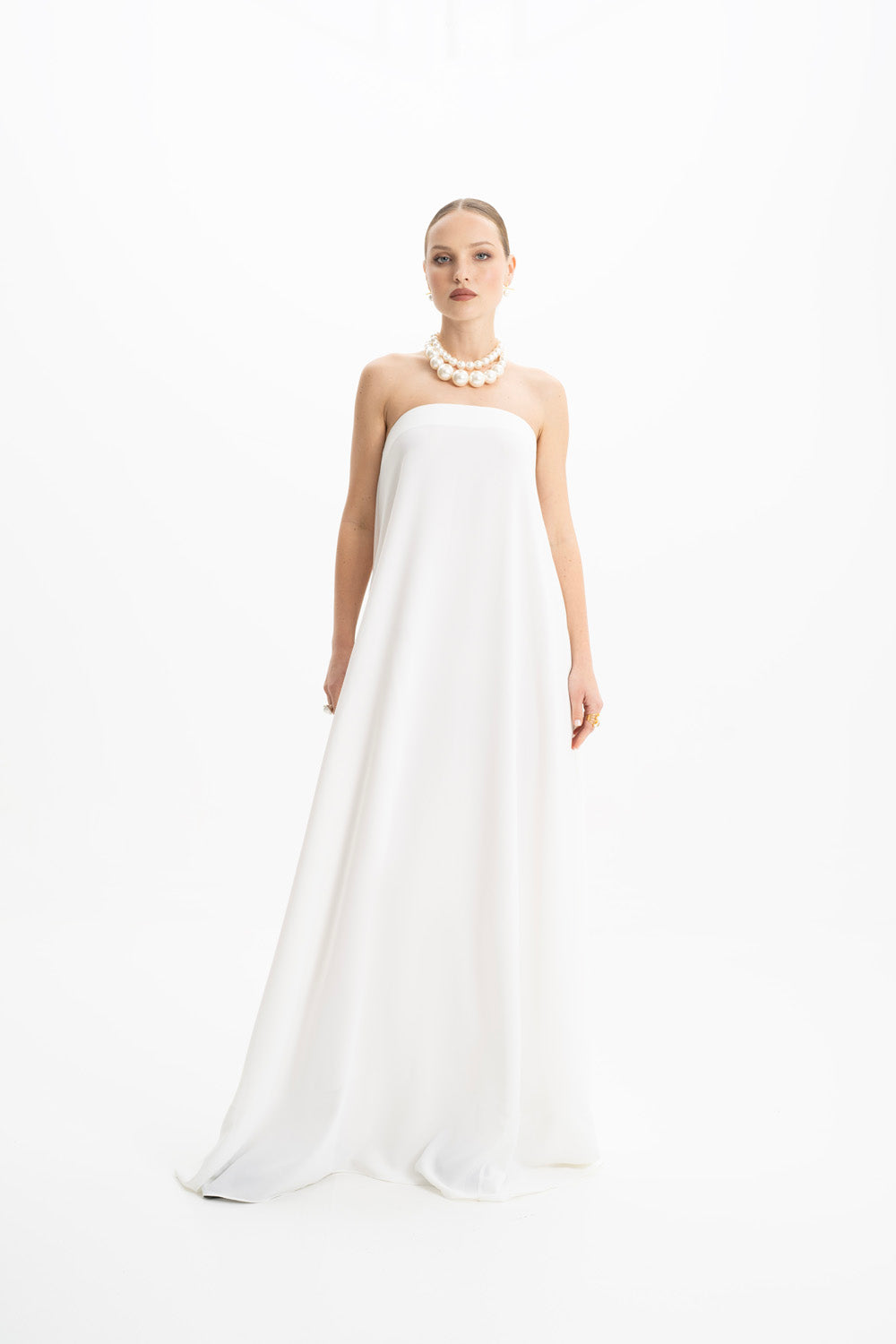 Amy Crepe White Strapless Maxi Dress