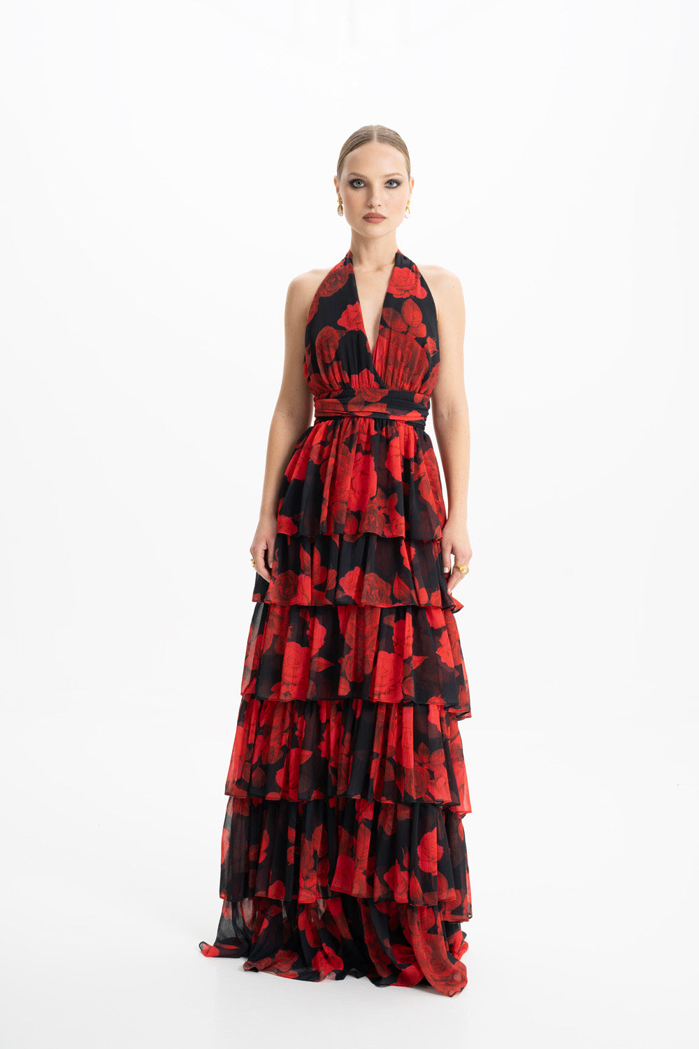 Lola Red Floral Ruffled Maxi Dress