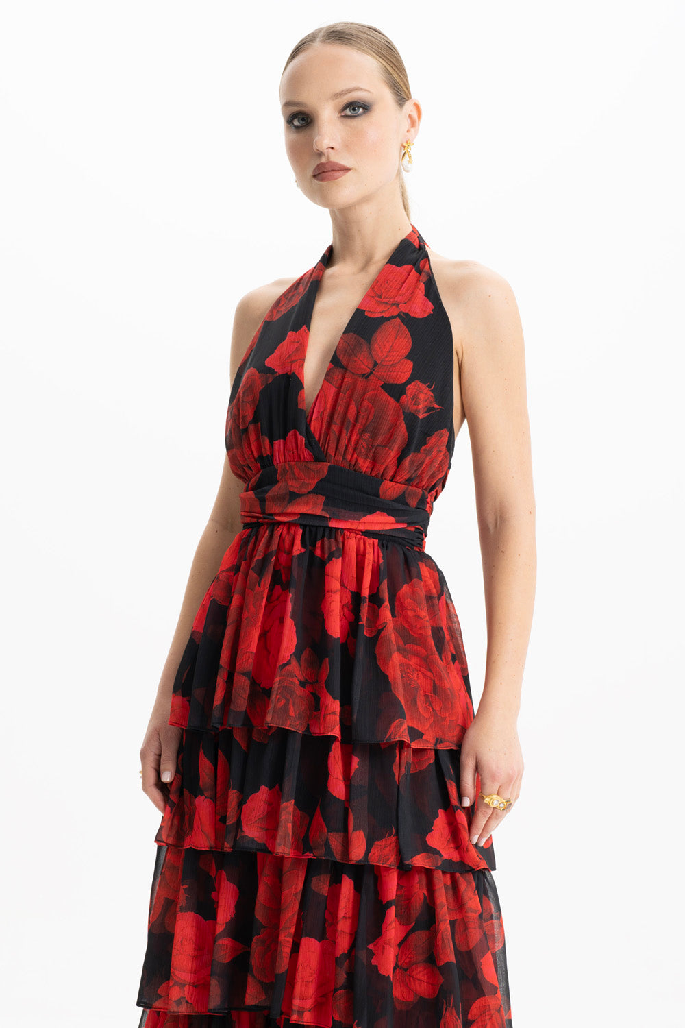 Lola Red Floral Ruffled Maxi Dress