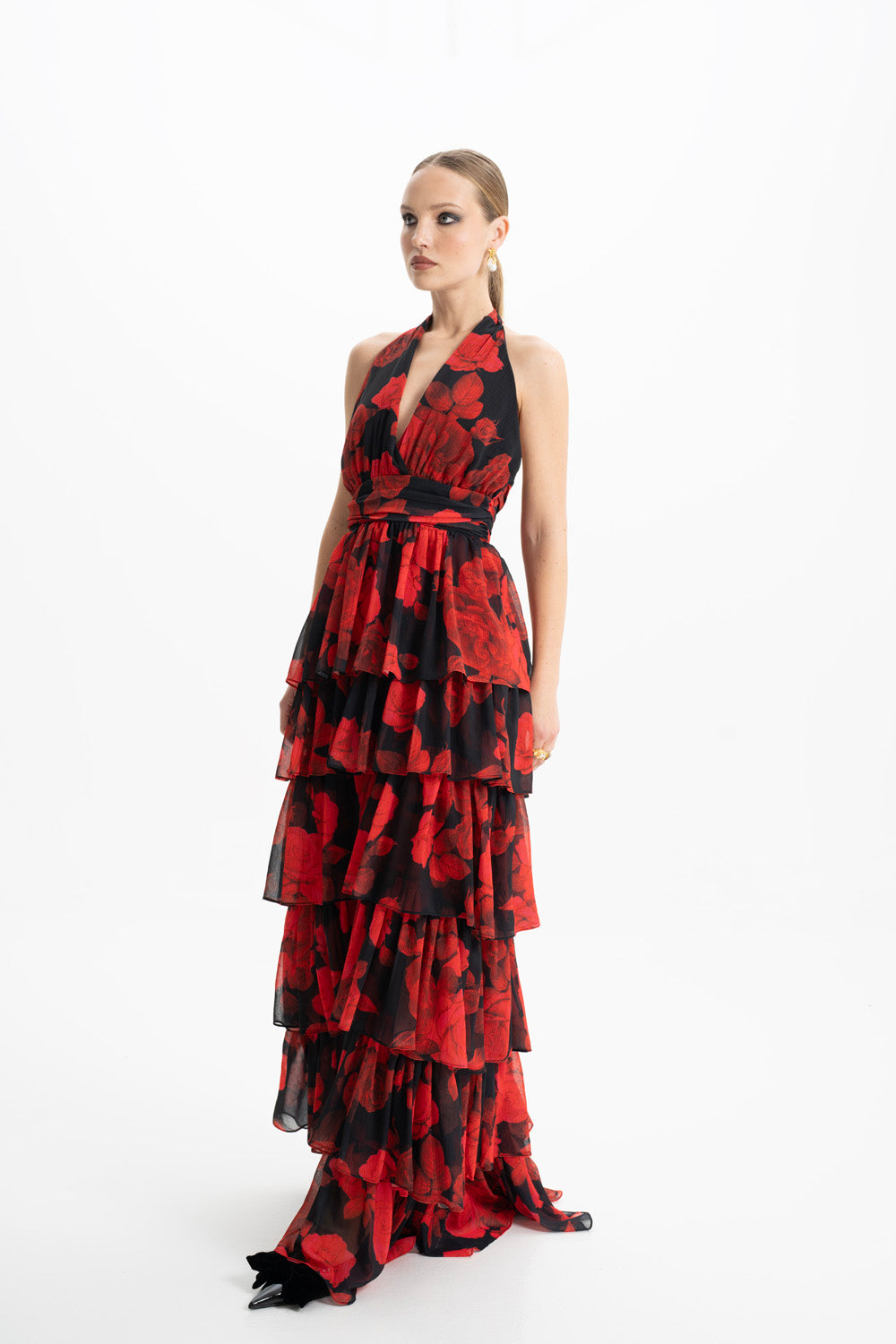 Lola Red Floral Ruffled Maxi Dress