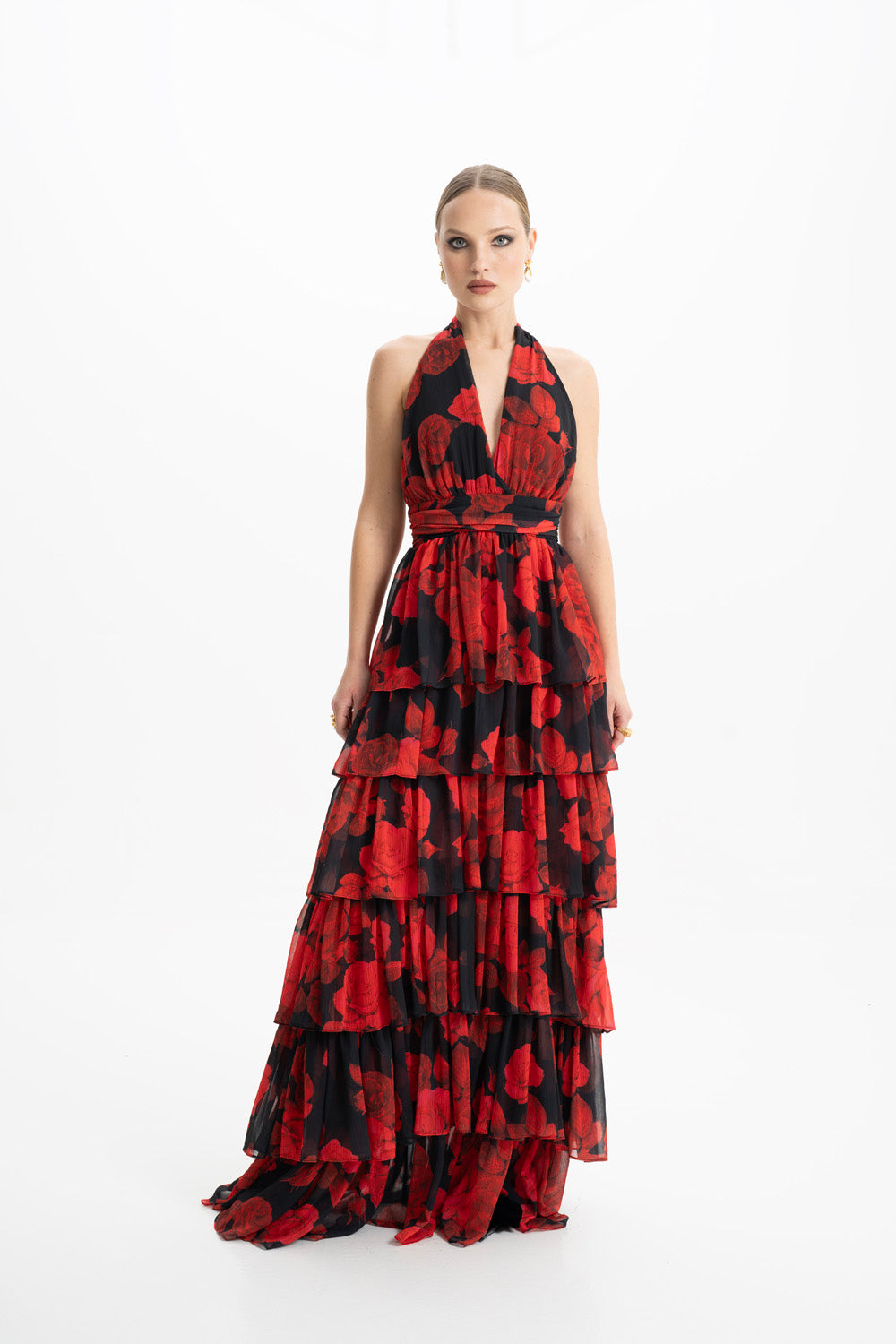 Lola Red Floral Ruffled Maxi Dress