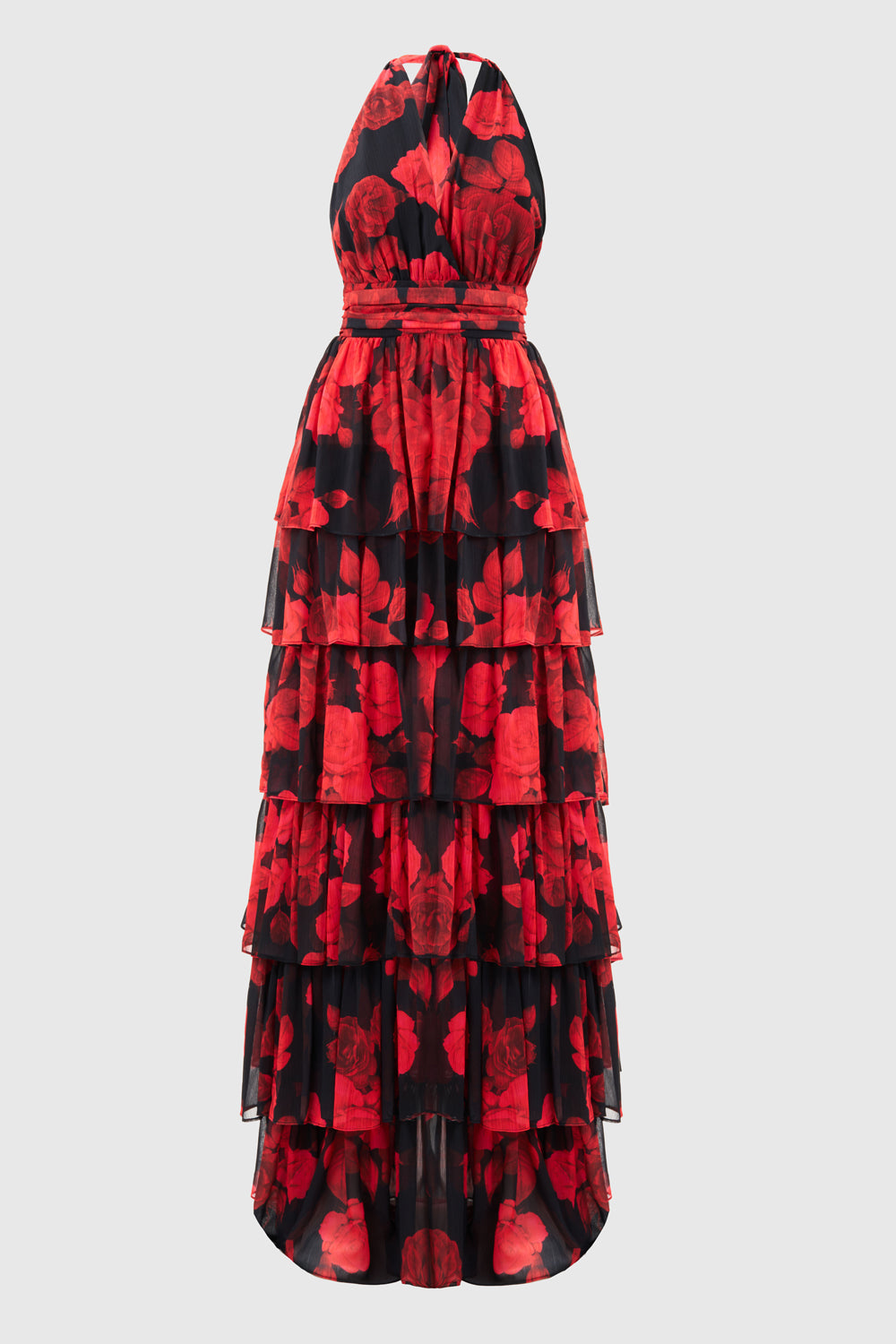 Lola Red Floral Ruffled Maxi Dress